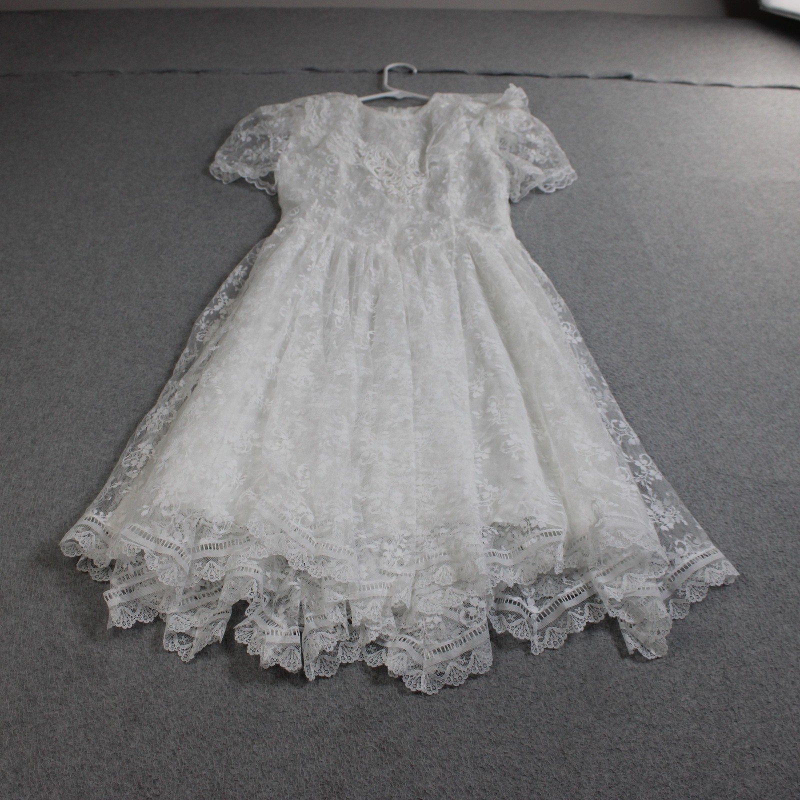 Jessica McClintock Dress Pre-Teen 8 White Lace Fit Flare Puff Sleeve Victorian