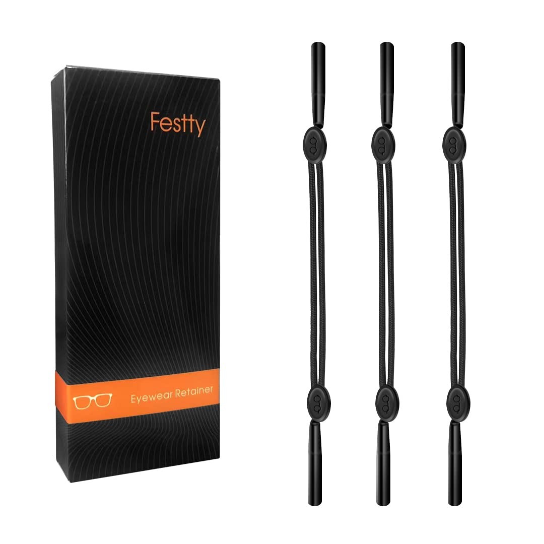 Festty Glasses Strap Sports 3 pcs, Eyeglasses Holder for Medium, Black