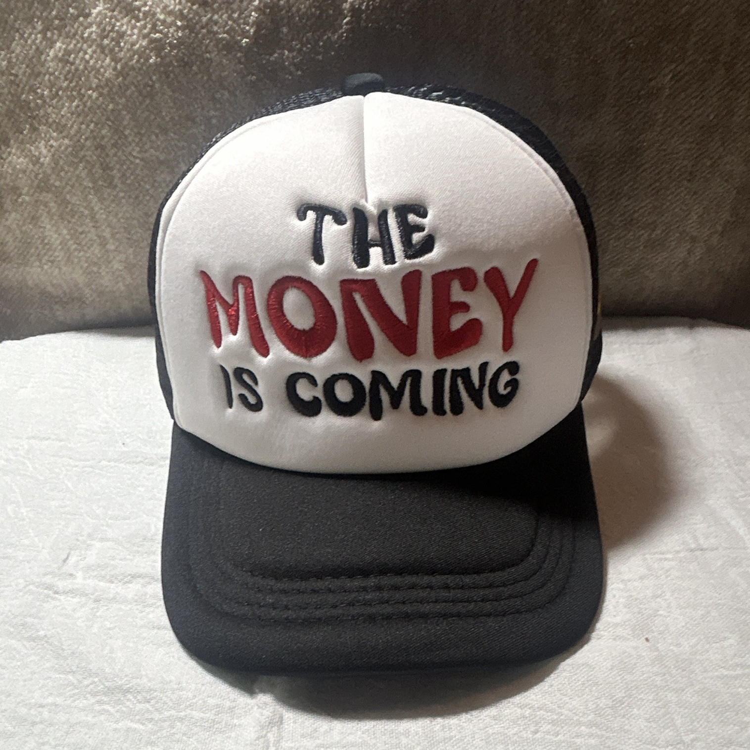 Black White Red Money Theme Mesh Back Adjustable Trucker Hat Men One Size
