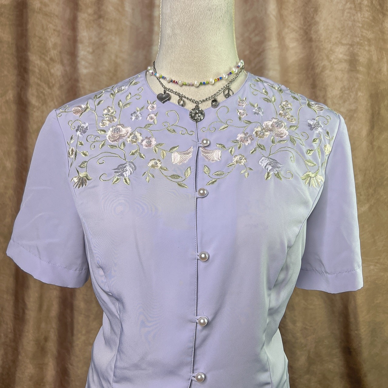 Vintage Floral Blouse 90s Embroidered Pastel Purple Renaissance Victorian Regal