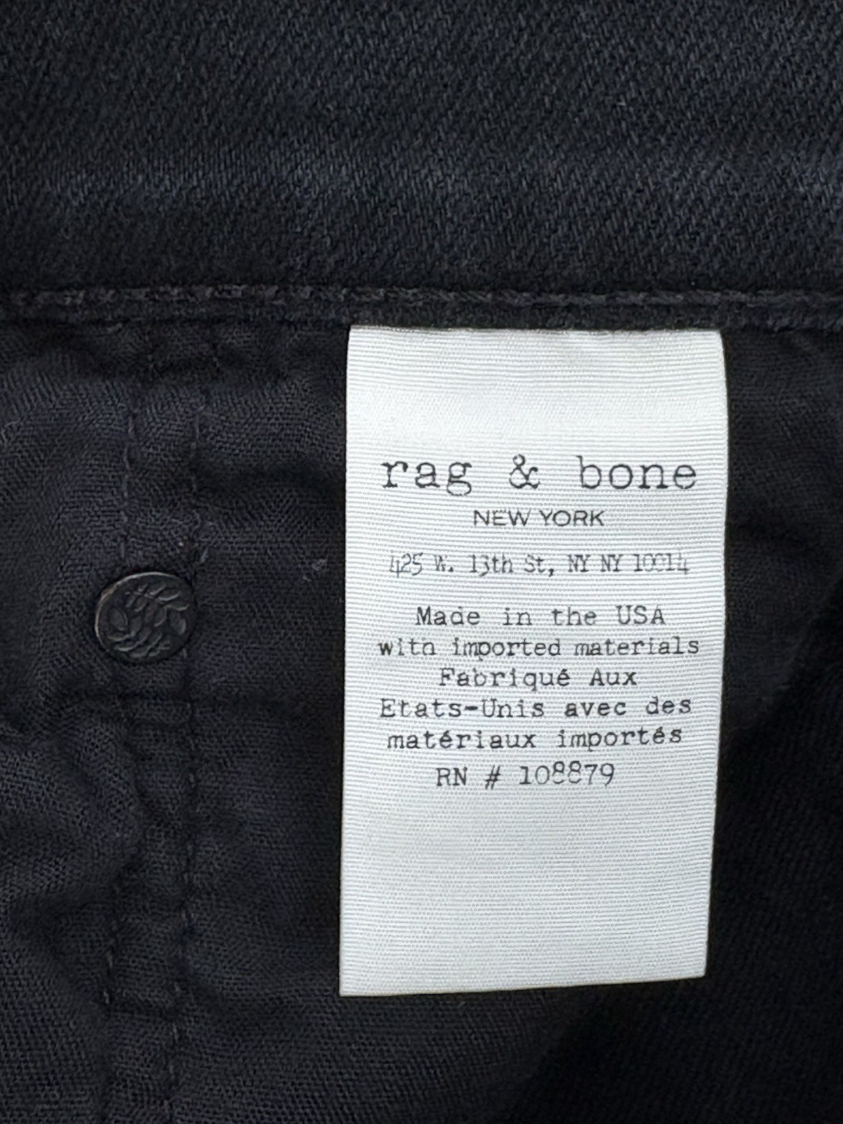 Rag & Bone Fit 1 Skinny Leg Denim Jeans Mens Size 30×28 Black Button Fly Raw Hem