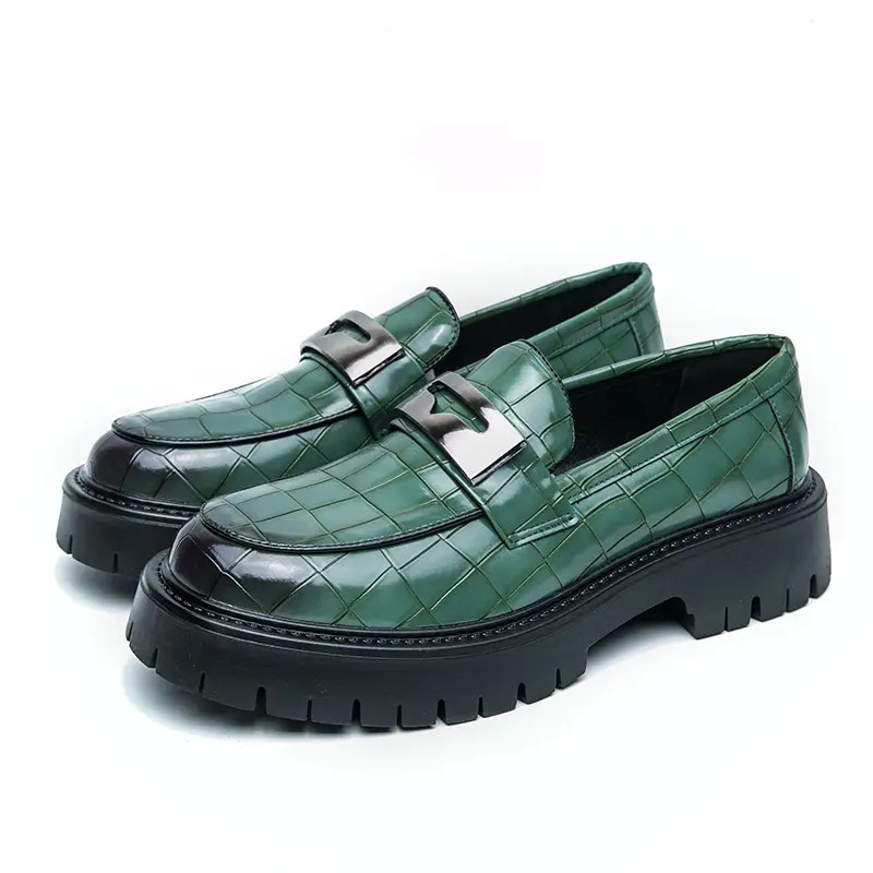 Men’s Slip On Alligator Pattern Platform Faux Leather Dress Shoes Thick Sole New