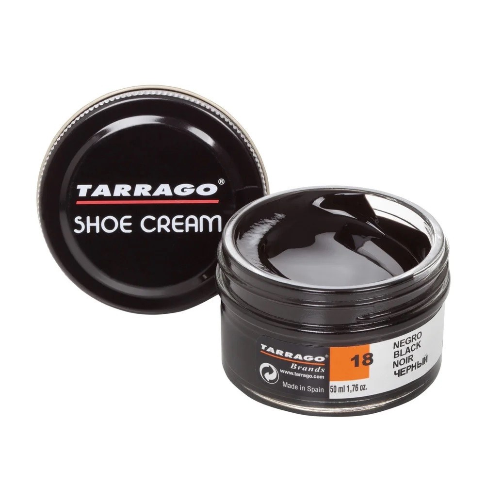 tarrago shoe cream, 018 Black, 1.7 ounce glass jar, leather care & shine