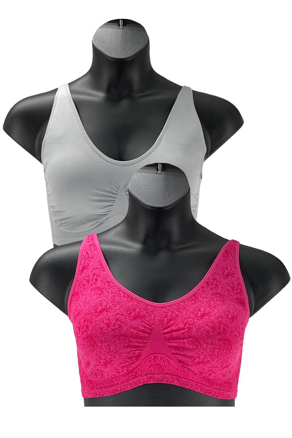 Rhonda Shear 2-pack Seamless Jacquard Ahh Bra Removable Pads Gray/Flrl
