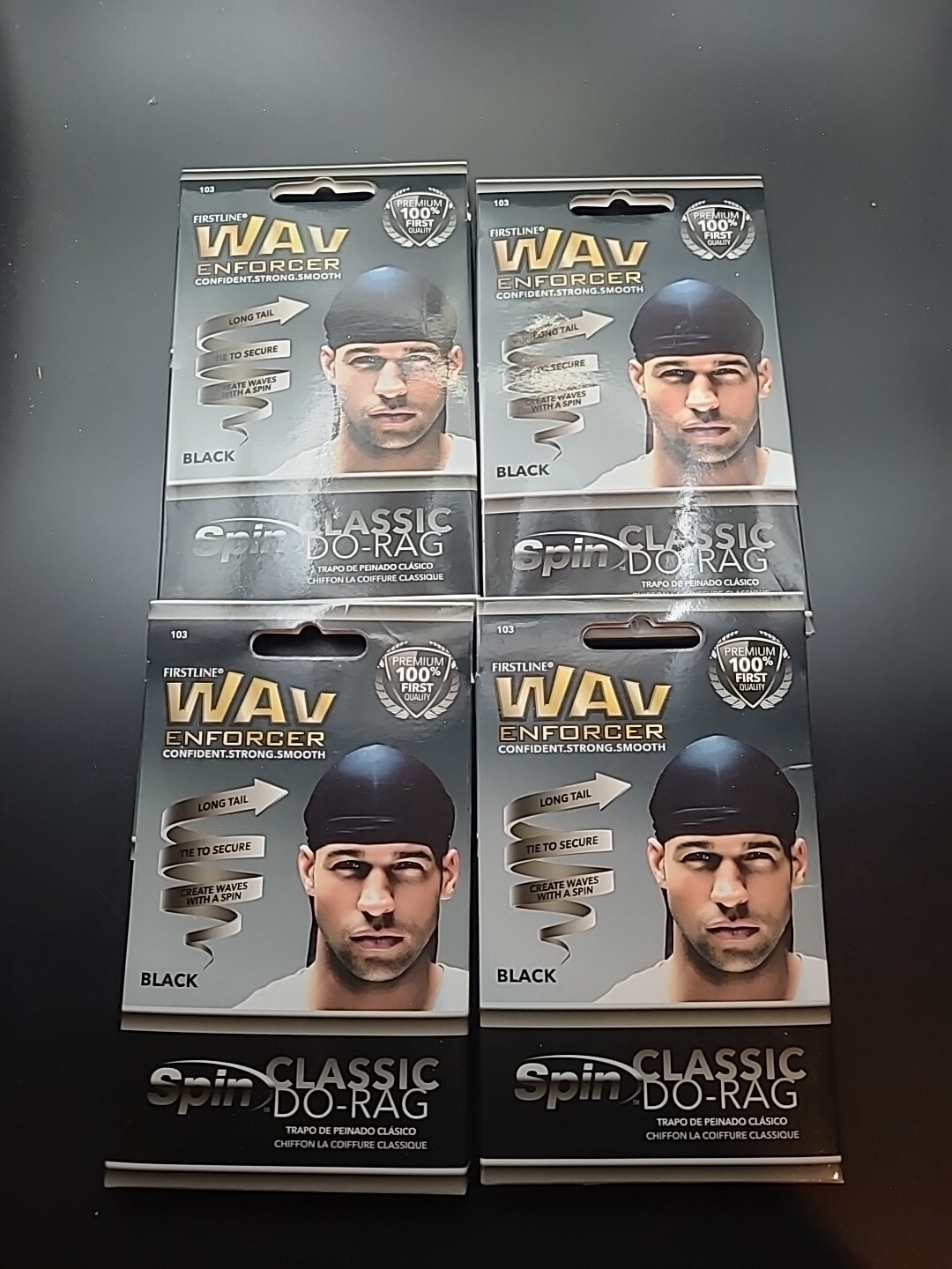 4 X Firstline WAV Enforcer Spin Classic Do-Rag – Black 103 – Lot of 4