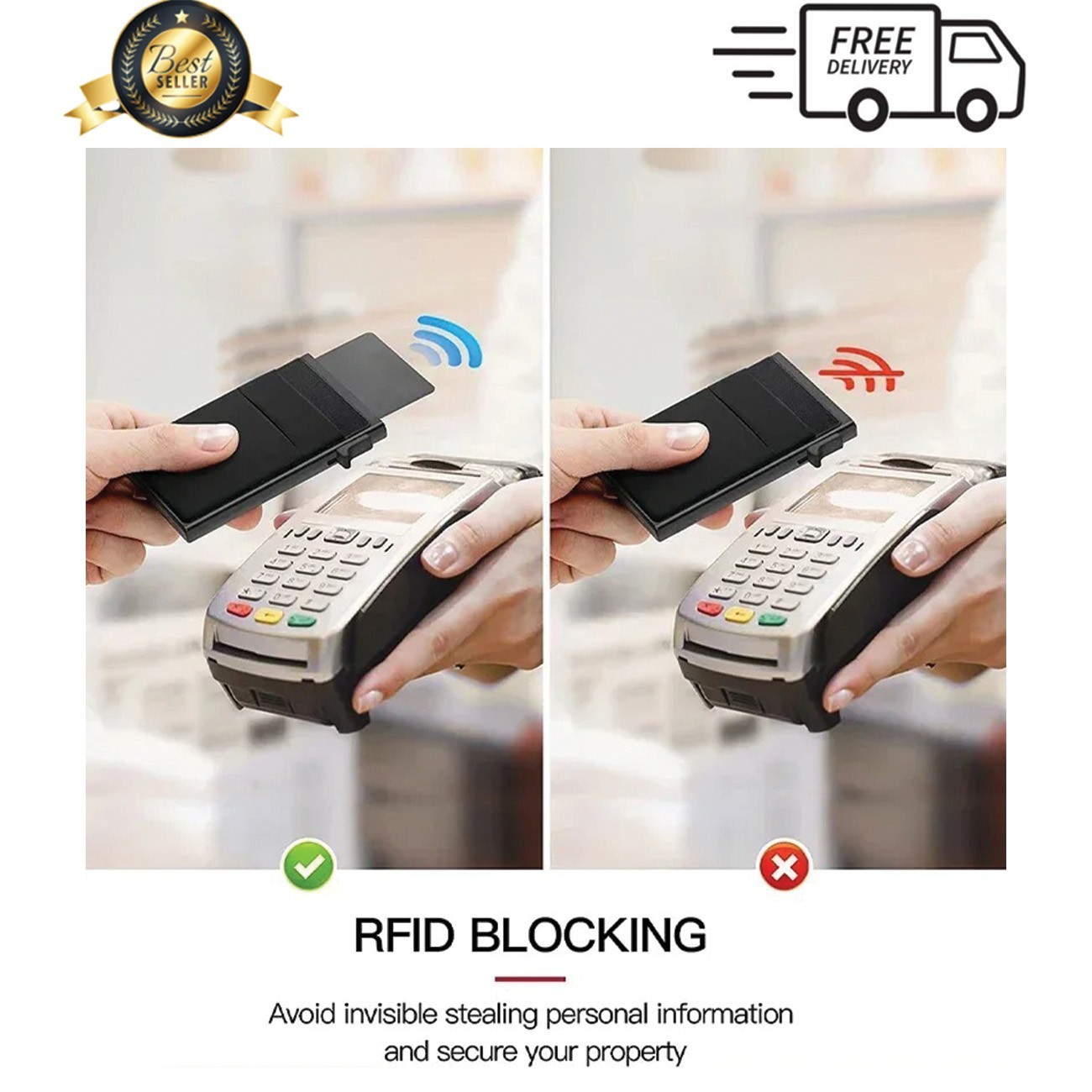 Mens RFID Blocking Wallet Slim Credit Card Holder Black Minimalist Auto Pop Up