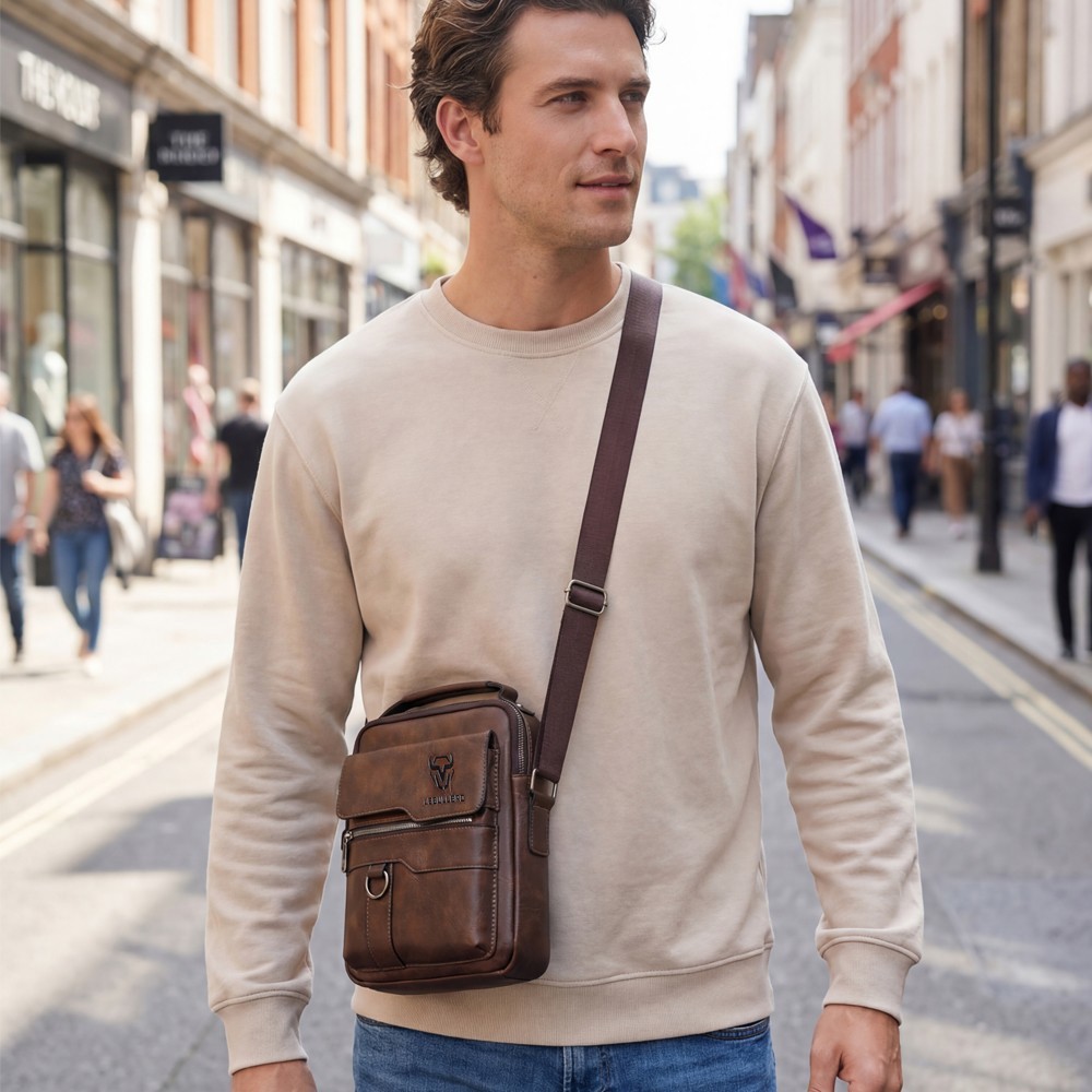 US Men’s Leather Handbag Sling Bags Shoulder Messenger Bag Business Outdoor Bag