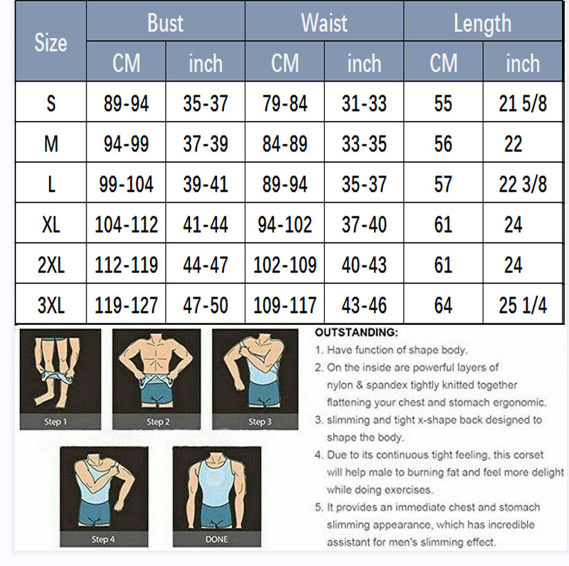 Mens Slimming Body Shaper Belly Chest Compression Vest Girdle T-Shirt Tank Top