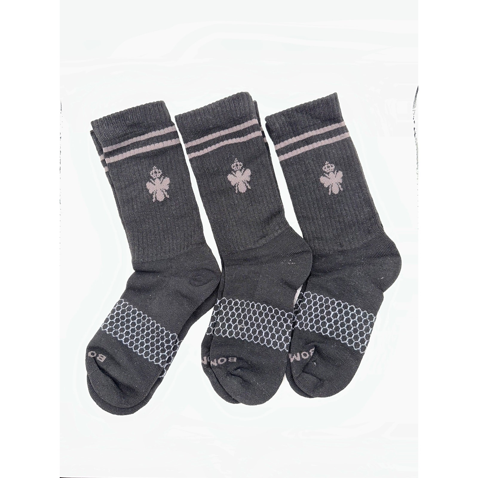 3 Pairs BOMBAS Honeycomb Crew socks Size Medium 6-10 Black Unisex