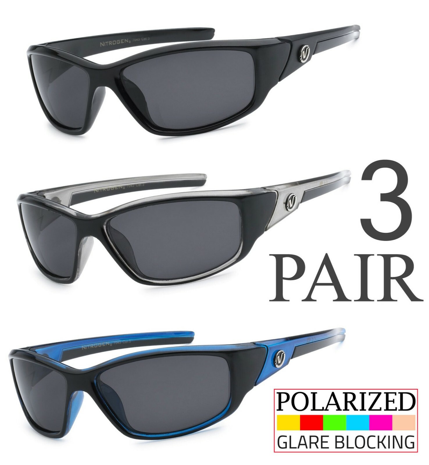 3 PAIR COMBO Nitrogen Polarized Sunglasses Golf Running Fishing Glasses UV400