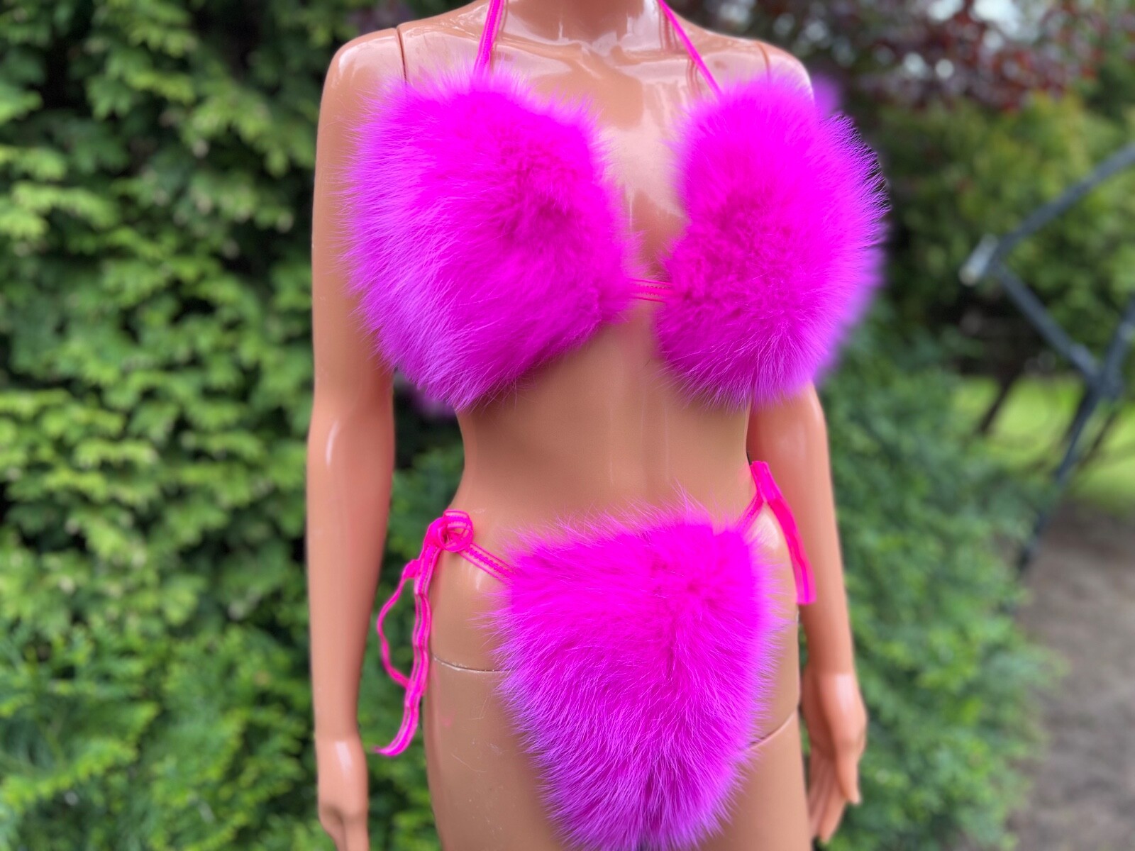 Pink Arctic Fox Fur Bikini Set – Real Fur, Satin Lined, Handmade Lingerie