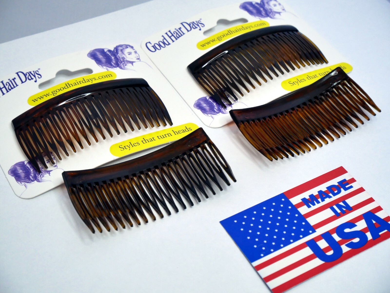 4 Combs x Good Hair Days 2 3/4″ Dark Brown Side comb Hair comb Made in USA 42211
