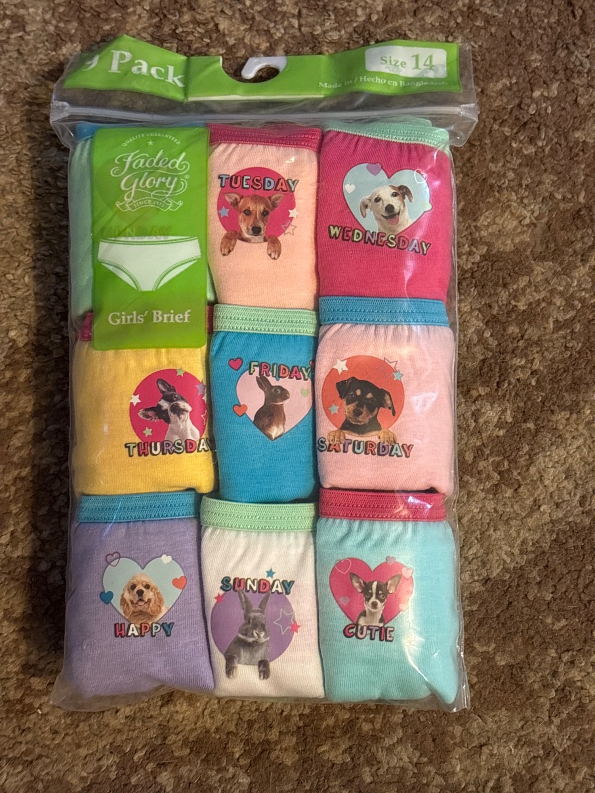 Girls Panties size14 Briefs 9 count days of the week + 2