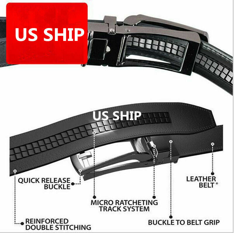 28″-48″ Men’s Leather Ratchet Dress Belts Automatic Buckle Click Sliding Belt