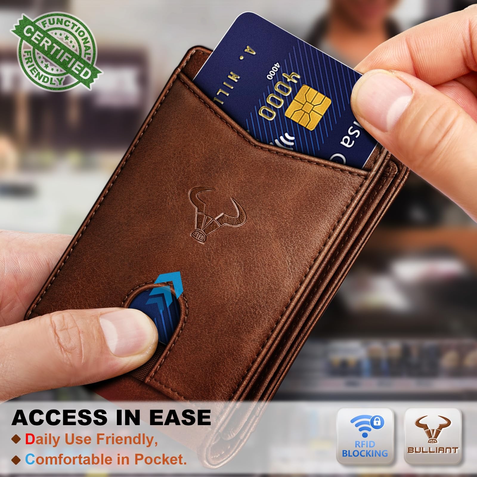 BULLIANT Men Wallet, Slim Leather Wallet Front Pocket Card Holder Gift For Men 1