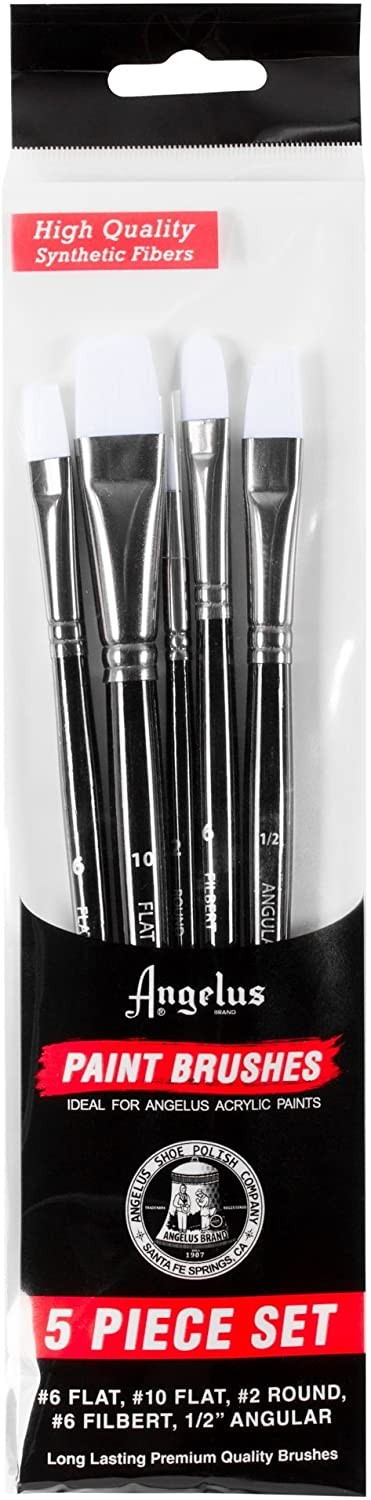 Angelus Artist Acrylic Paint Brush Set of 5 including Round Flat Angular Thin