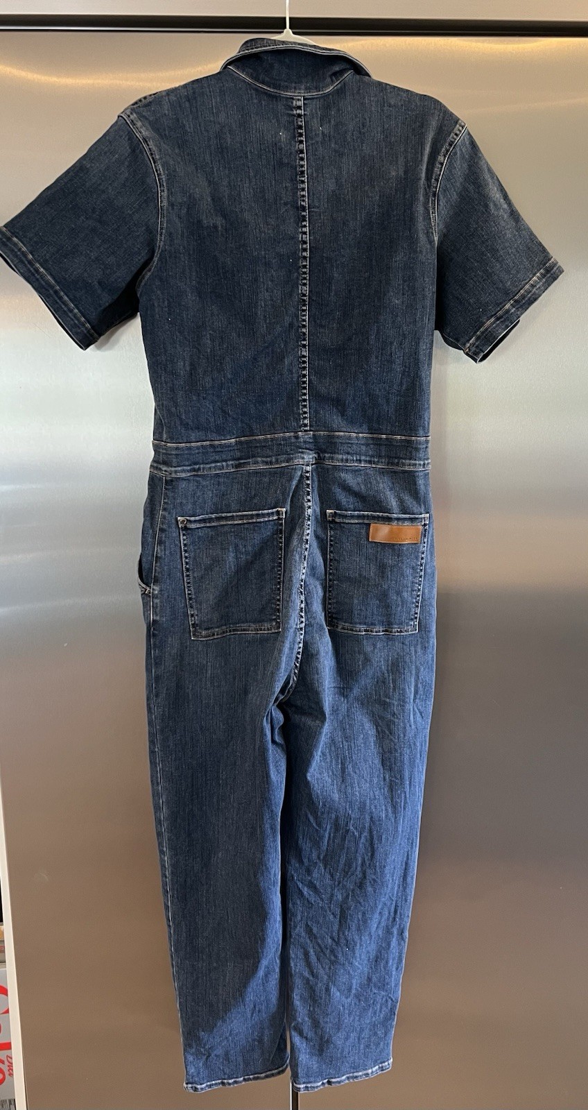 RIVET UTILITY L/XL Blue Denim Jumpsuit Short Sleeve Rebel Stone Wash Stretch