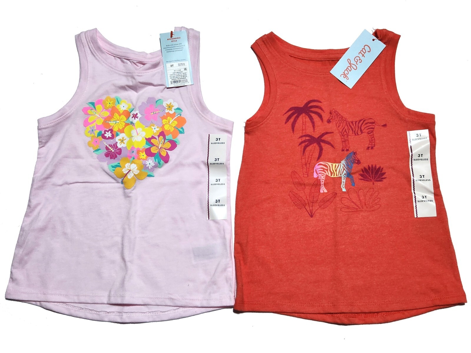 3T Girls Tank Tops – 4 Shirts & Pink Shorts Sleeveless Cat & Jack Flower Unicorn