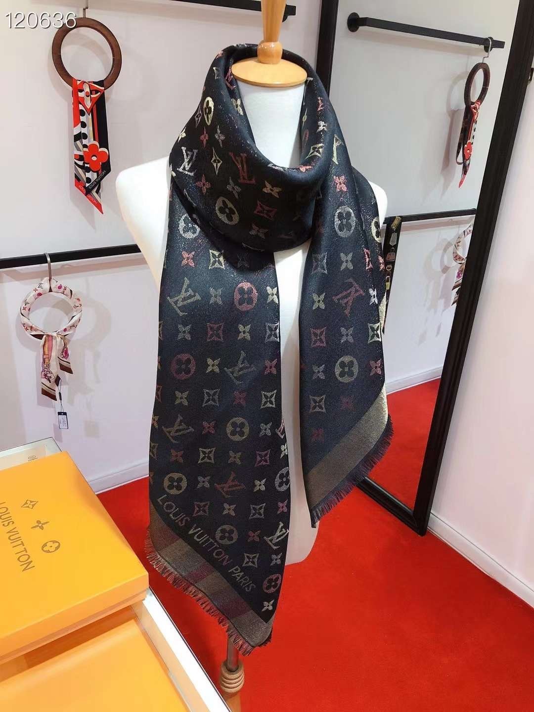 LOUIS VUITTON SCARF SHAWL PONCHO 100% AUTHENTIC CLASSIC SILK BLACK