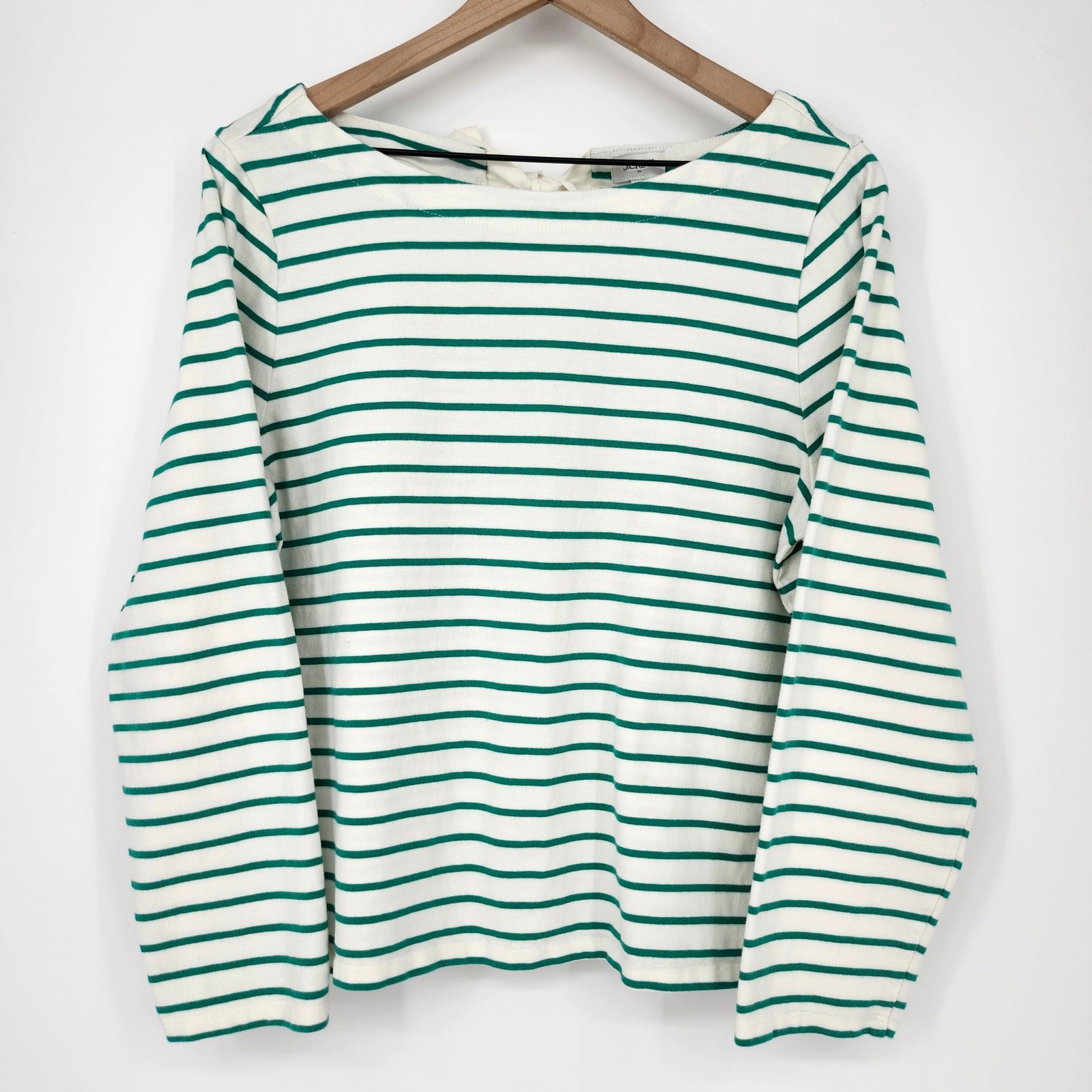 J.Crew Womens Green Stripe Bow-Back Top XL Nautical Boat Neck Preppy Old Money