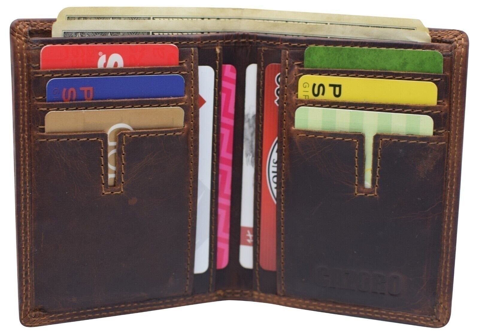 Vintage Leather Mens Slim Bifold Wallet RFID Blocking Credit Card Holder Wallets
