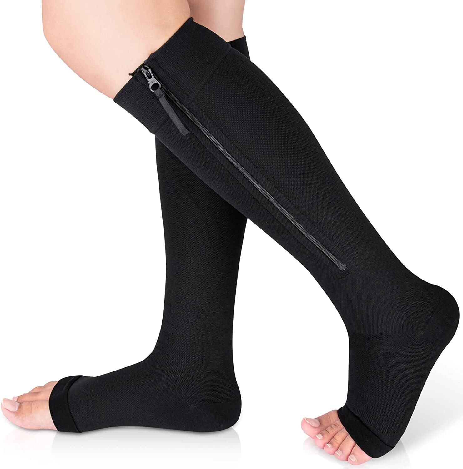 Zipper Compression Socks Stockings Women Men Knee High Socks 20-30 mmHG Open
