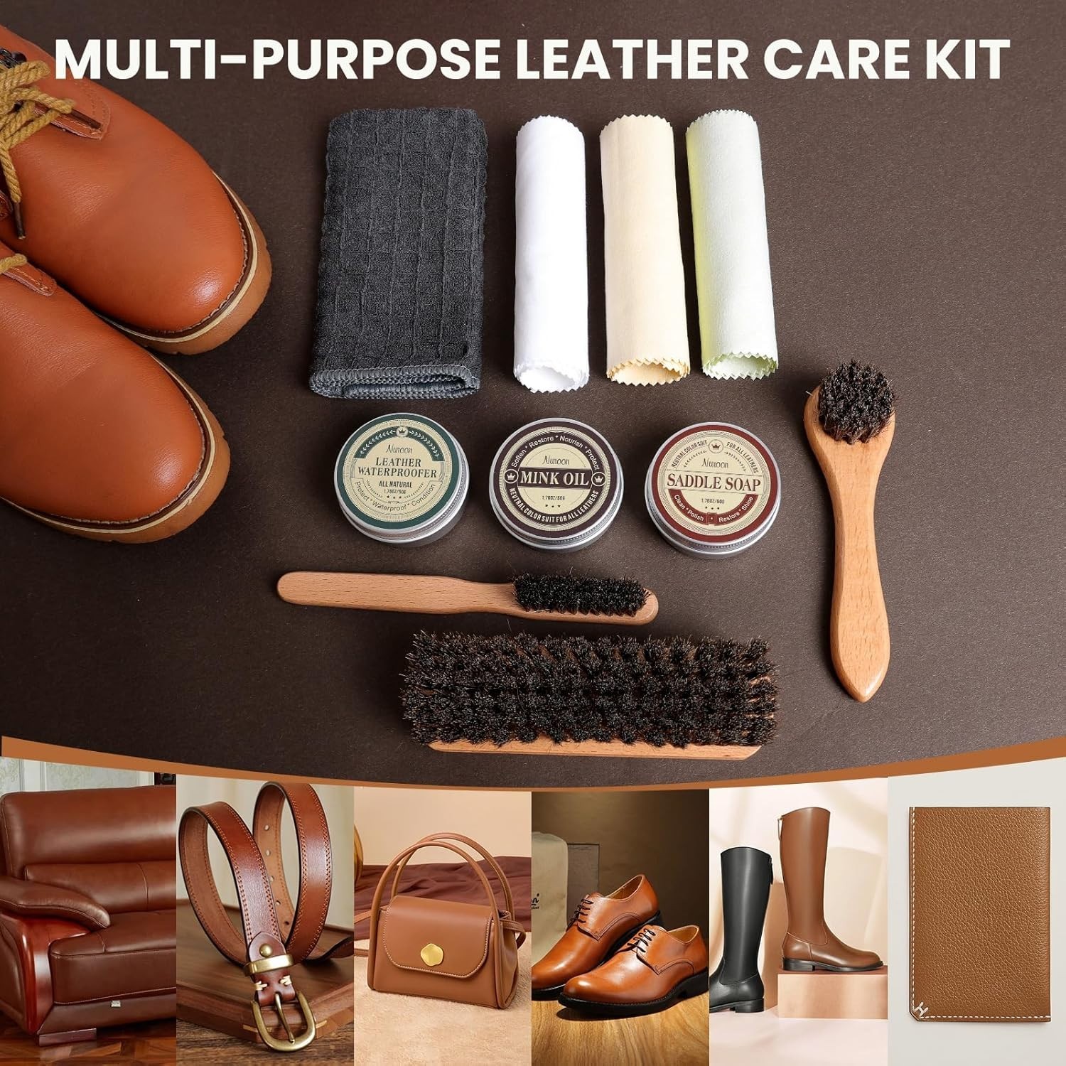 10Pcs Leather Care Kit- 3Pcs Horsehair Brushes, 1.76oz Saddle Soap, 1.76oz Mi…