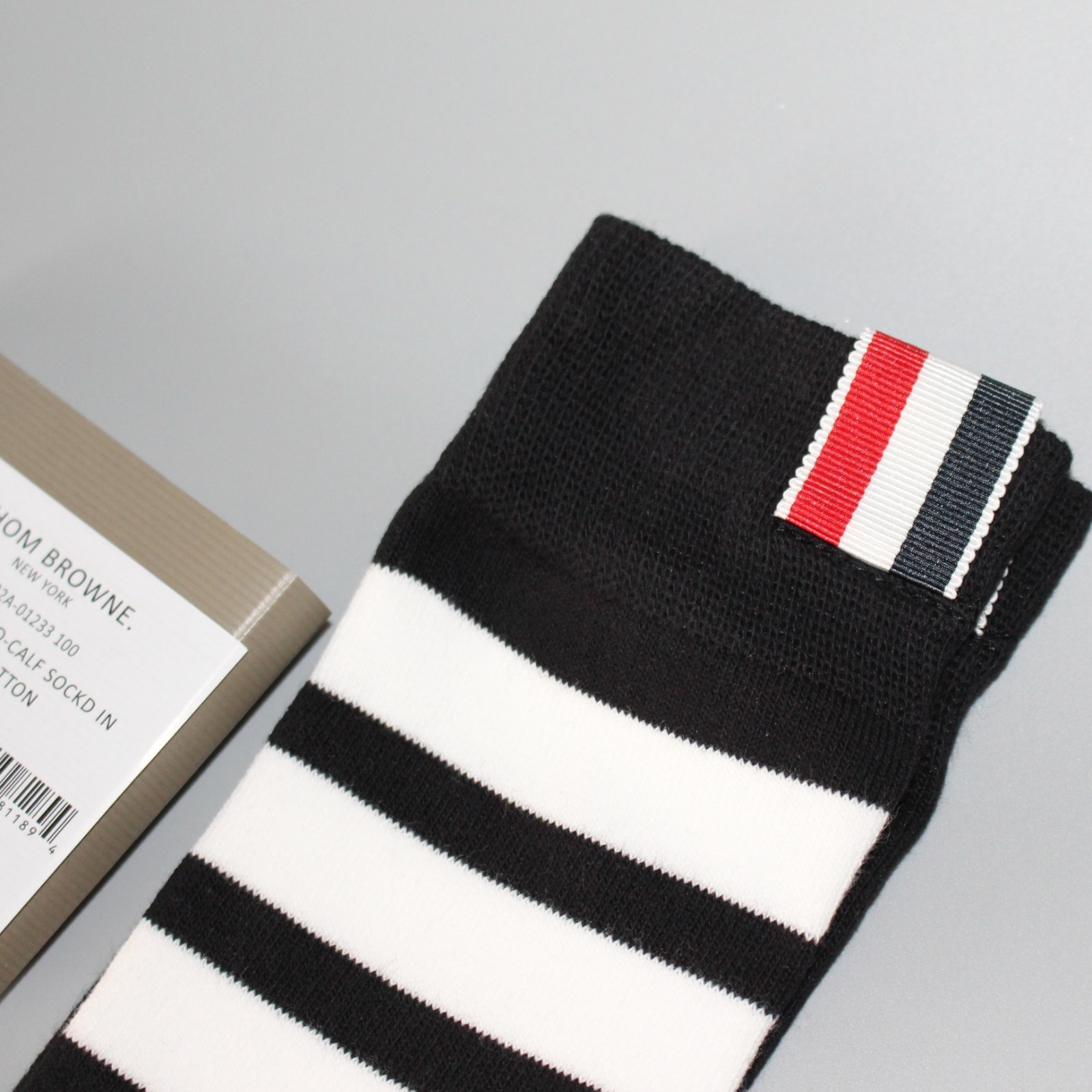 Thom Browne Women Mid Calf Socks Cotton Knit Stripe Black Spring Autumn Style