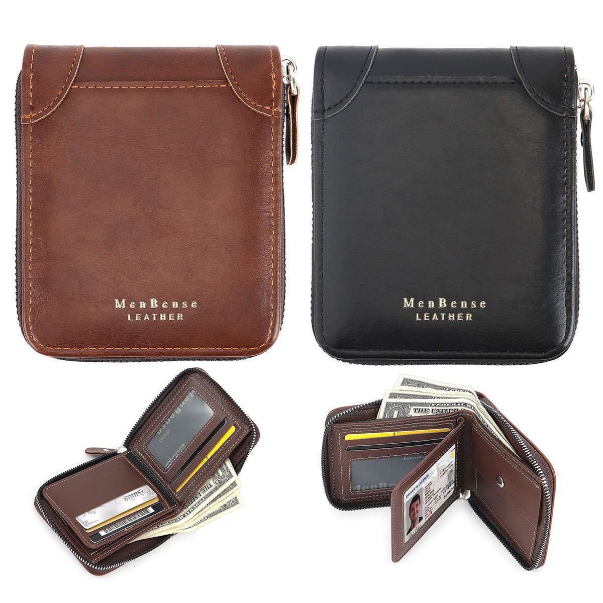 Mens RFID Blocking Leather Wallet Credit Card ID Holder Zipper Purse Waterproof