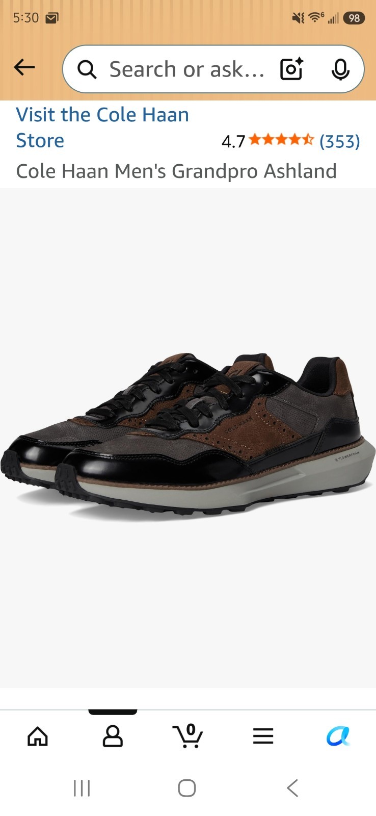 Used Men’s Cole Haan Grandpro Ashland Sneakers/pavement & drizzle color in 12W