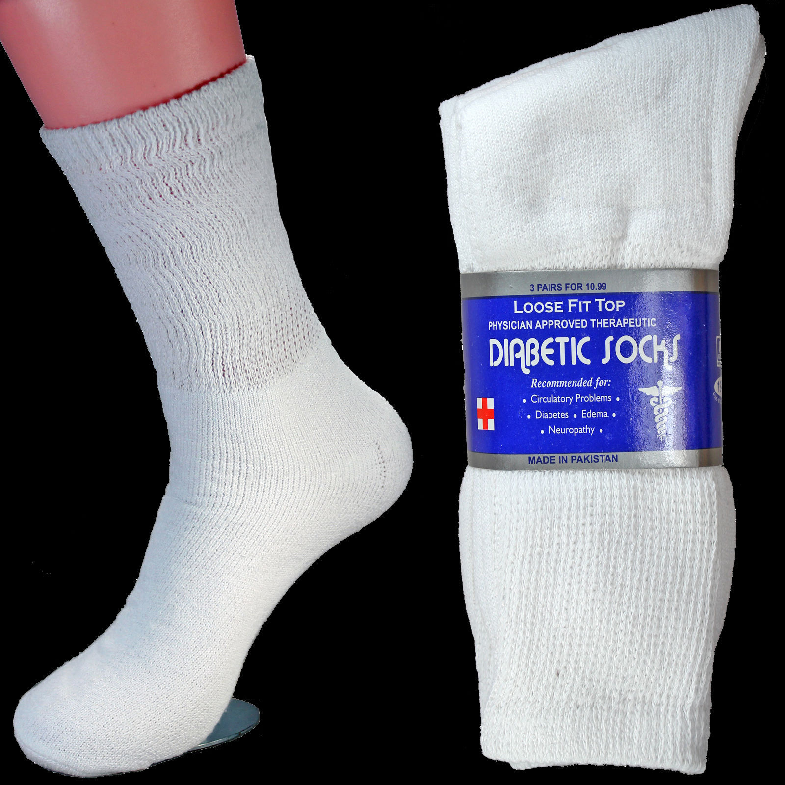 12 Pairs Men’s Circulatory Diabetic Crew Socks Health Cotton 9-11 10-13 13-15