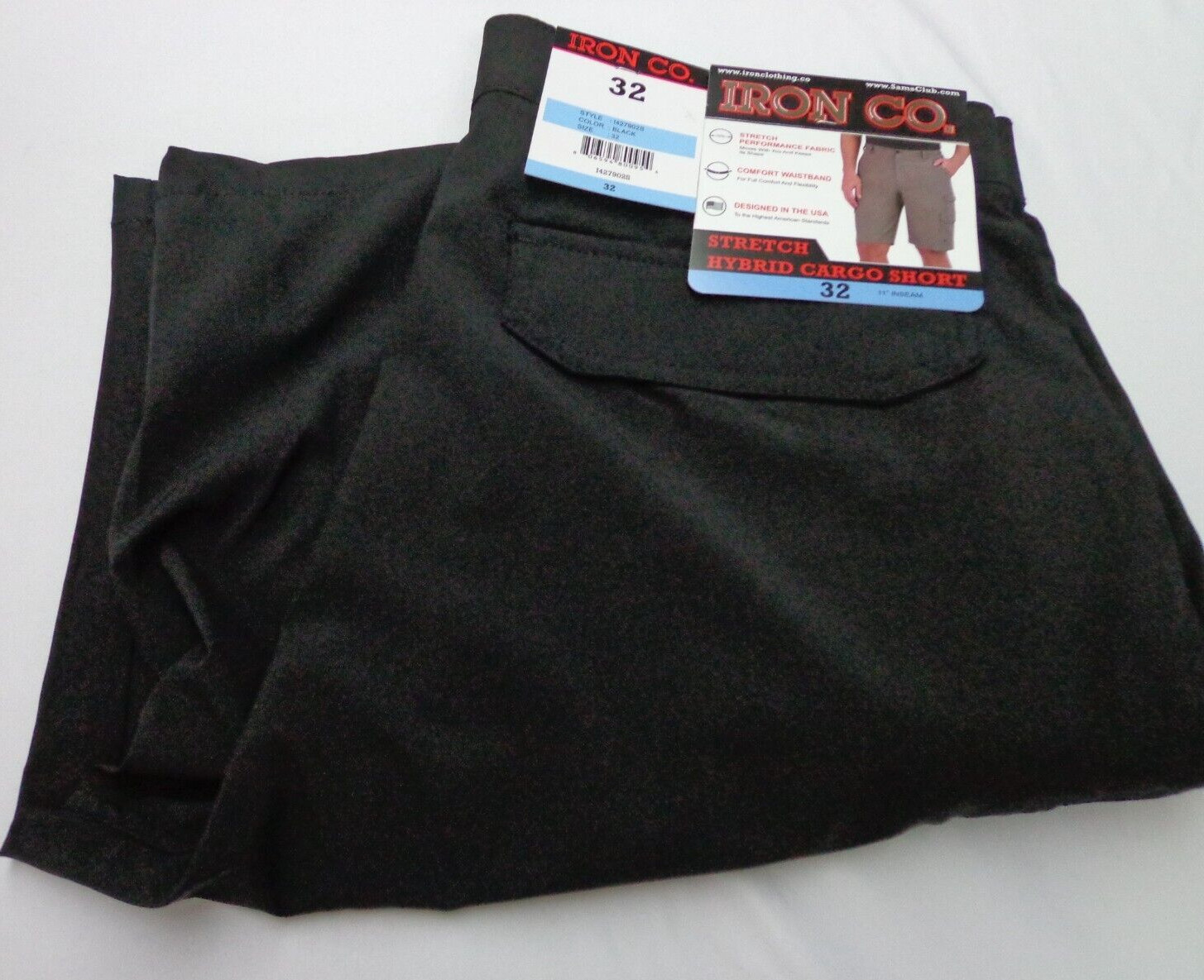 Iron Co. Men’s Comfort Waistband Stretch Hybrid Cargo Short Black Size 32 NEW