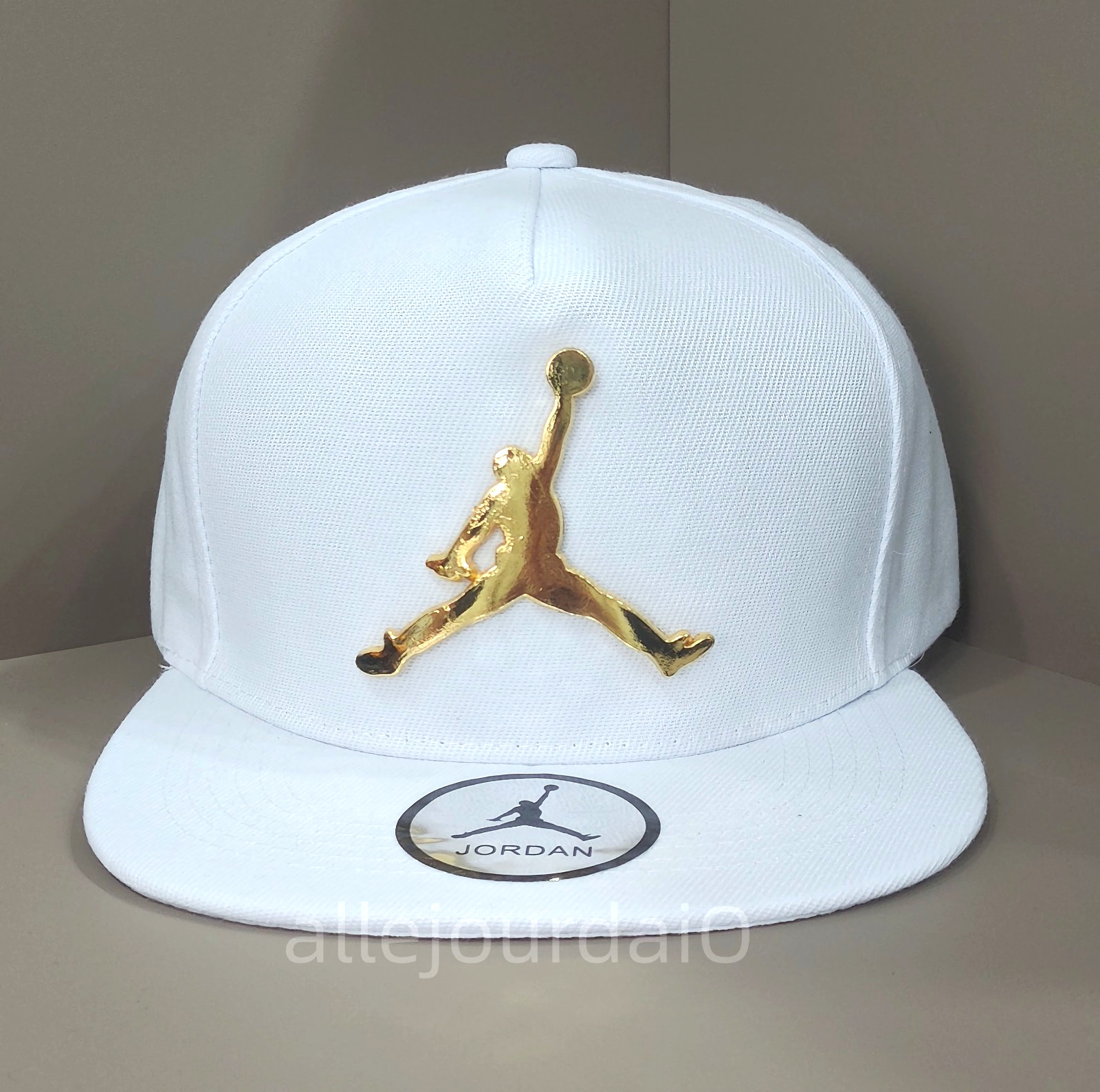 Jordan Outdoor Casual Metal Emblem White Flat Brim Hat Adjustable