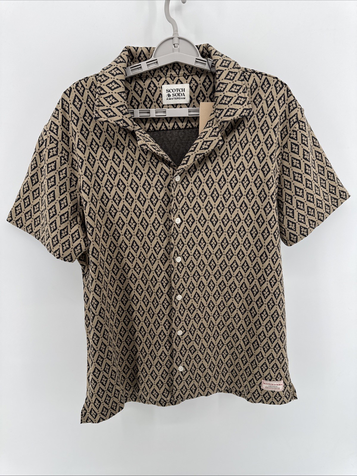 NWT $98 Scotch & Soda Men’s Diamond Jacquard Short Sleeve Knit Camp Shirt Size M