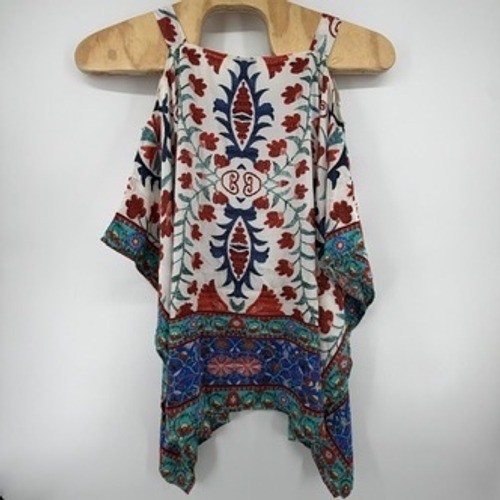 Sakkas Womens Cold Shoulder Poncho Top Boho Embellished Floral One Size 17030