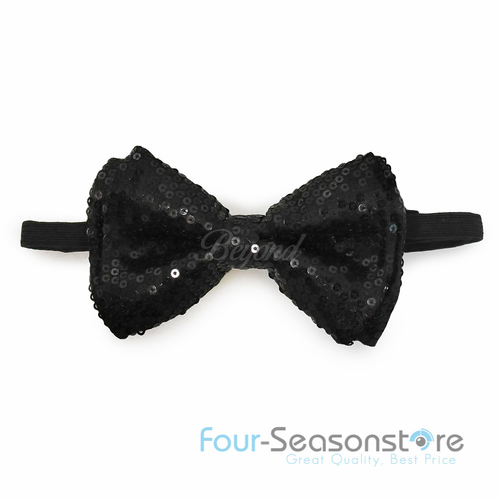 Black Color Tuxedo Classic BowTie Sequin Neckwear Adjustable Unisex Bow Tie