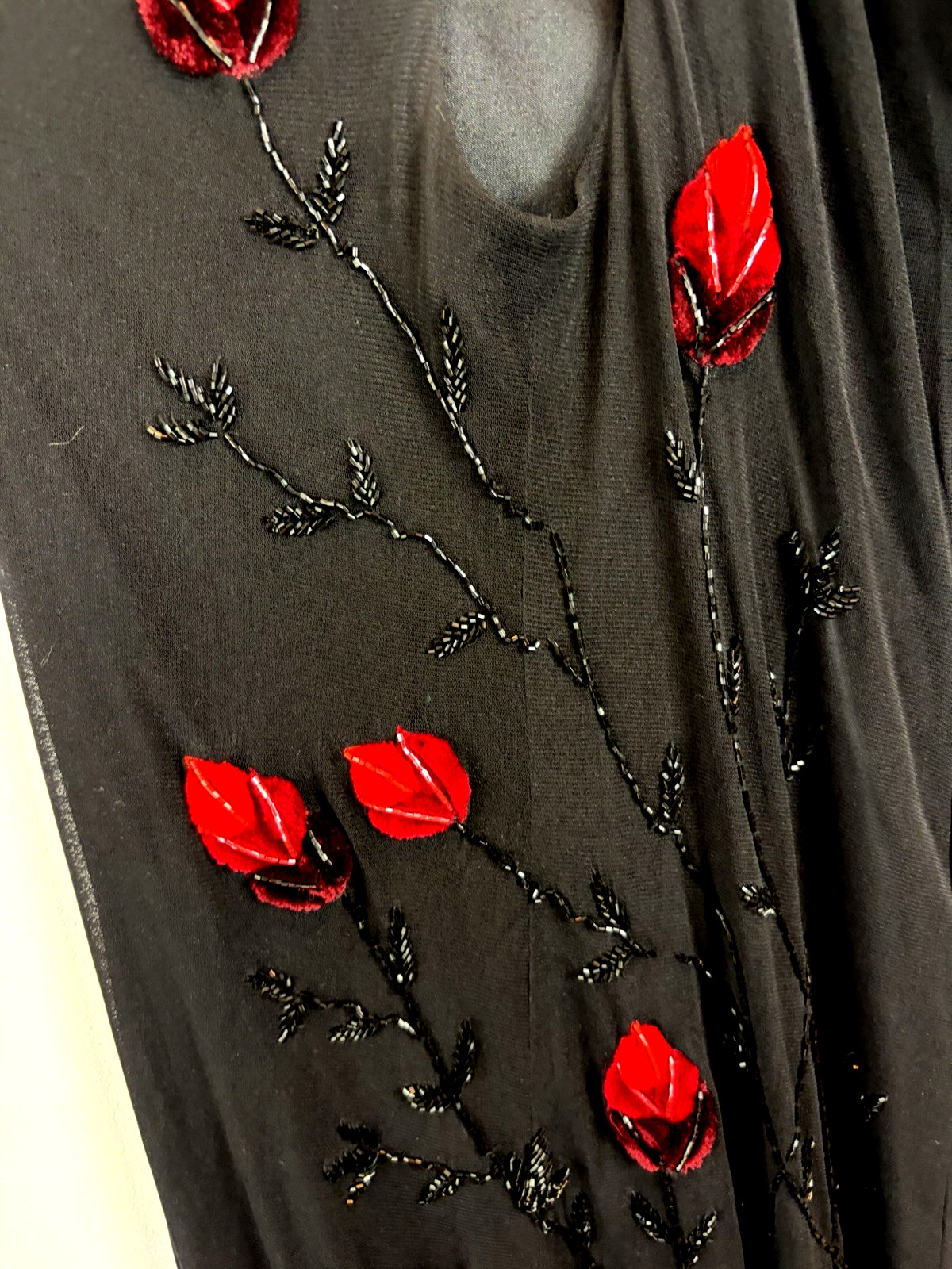Y2K Cache Formal Dress Womens 10 Black Beaded Red Flowers Whimsigoth Event