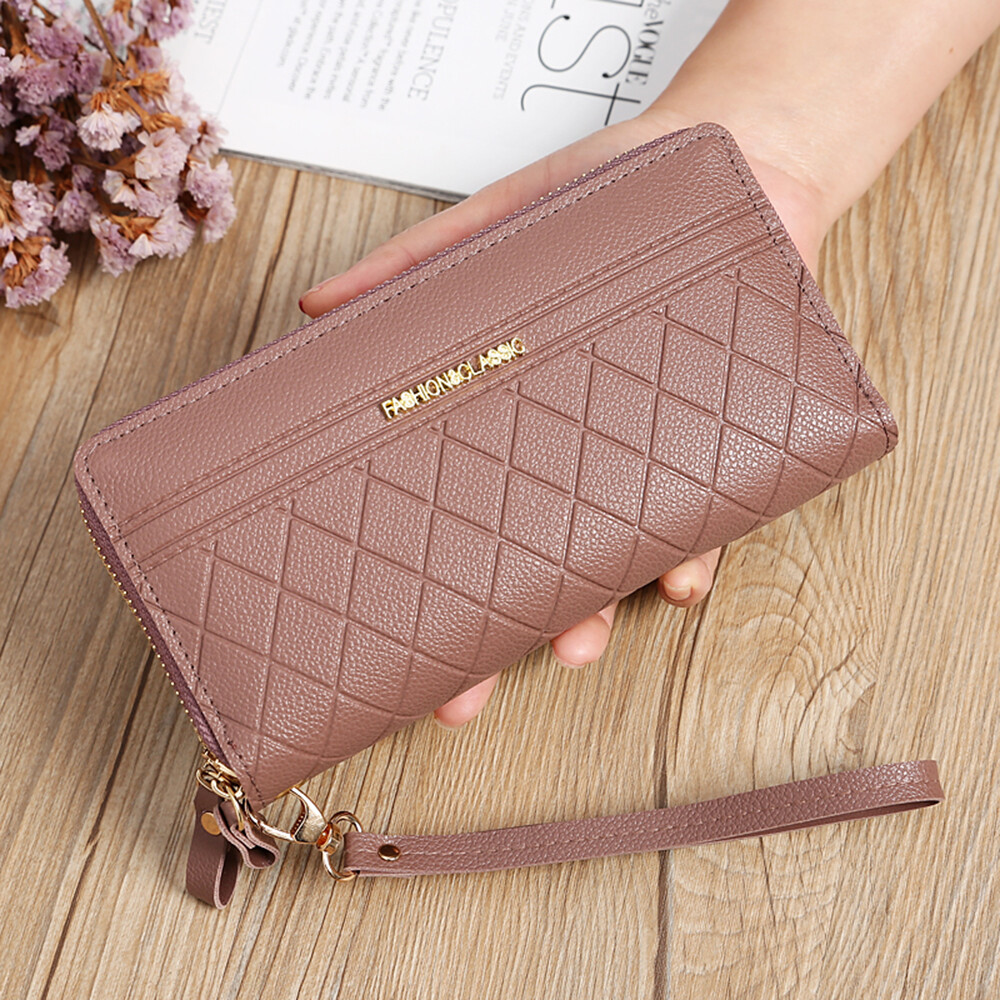 Women‘s Large Capacity Leather Wristlet Clutch Wallet Long Cell Phone Bag Zipper