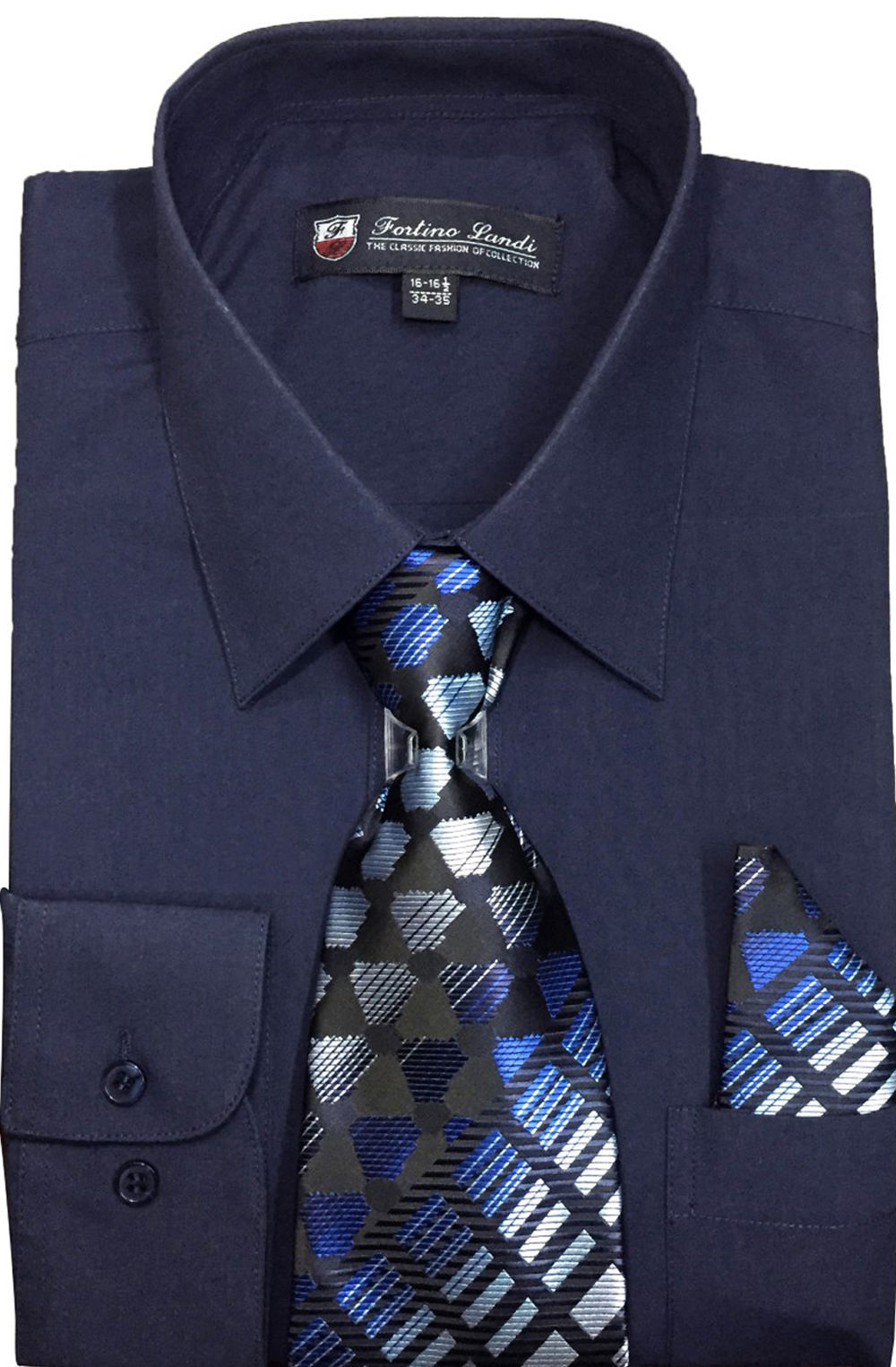 Men’s Cotton Blend Dress Shirt with Tie and Handkerchief in 22 different colors