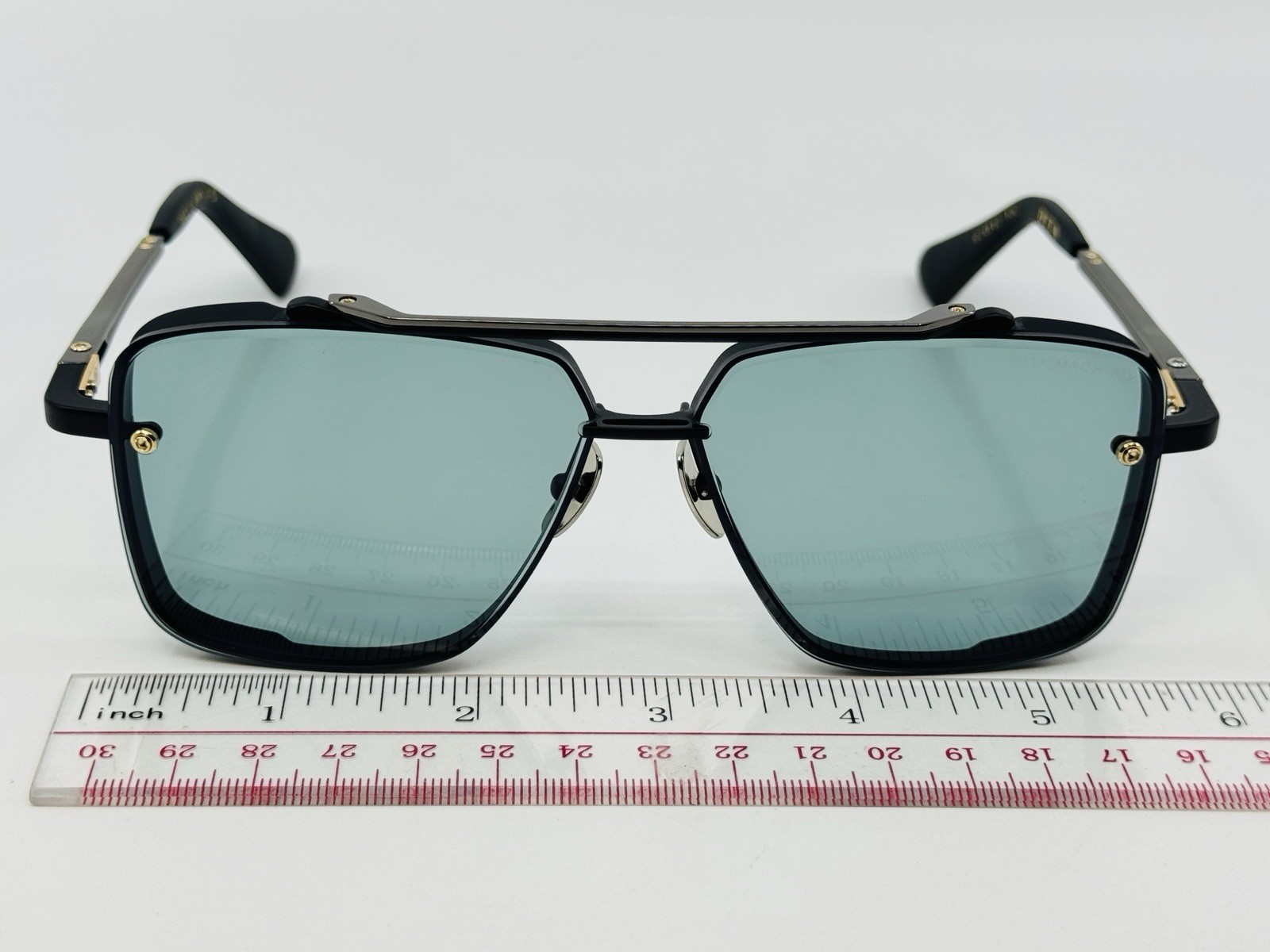 Dita Mach Six DTS121-62 Titanium Black Metal Frame Green Blue Lens Sunglasses