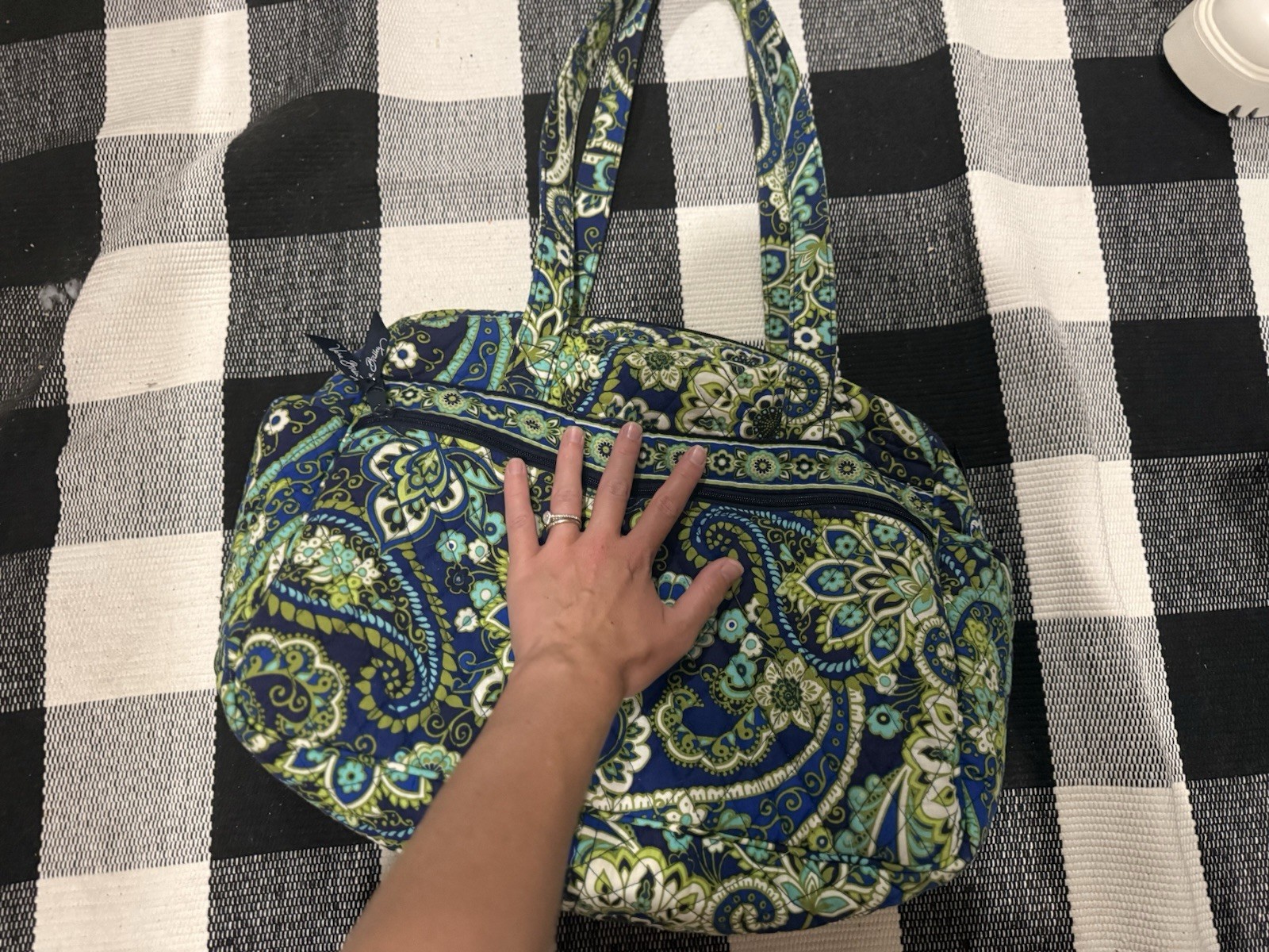 Vera Bradley Blue/Green/White Paisley Makeup Bag Zipper, Inner Pockets, Handles