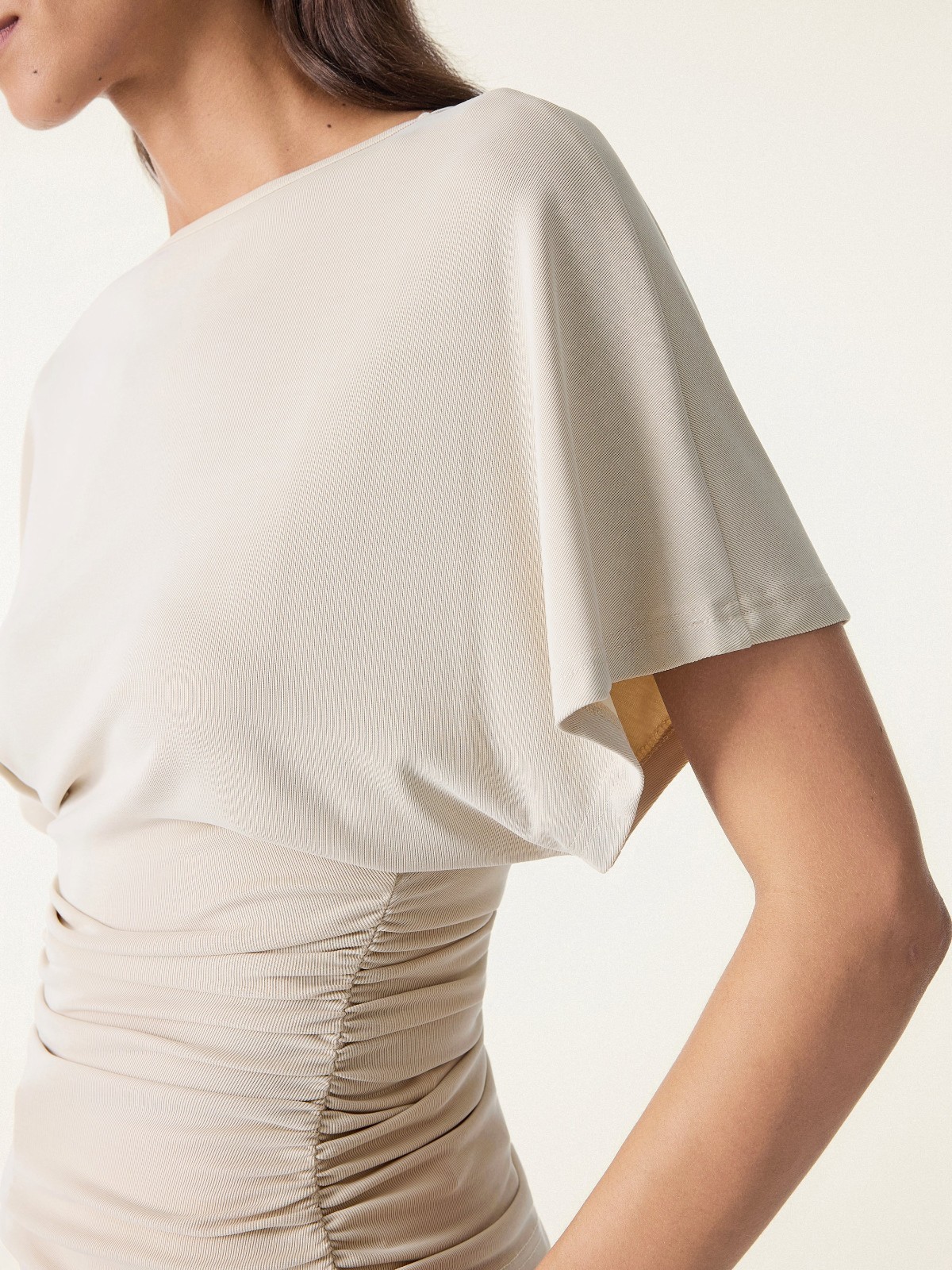 OGL Effortless Boatneck Batwing Sleeve Side Ruched Top,Morning Mist, Freeship US