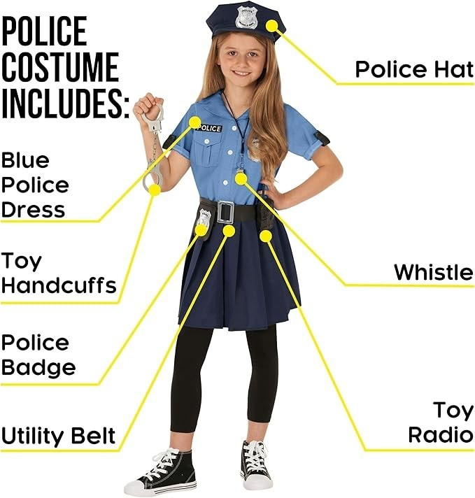 Blue Police Girl Costume Toys 3 – 12 yr Kids Officer Cop Uniform Dress Halloween