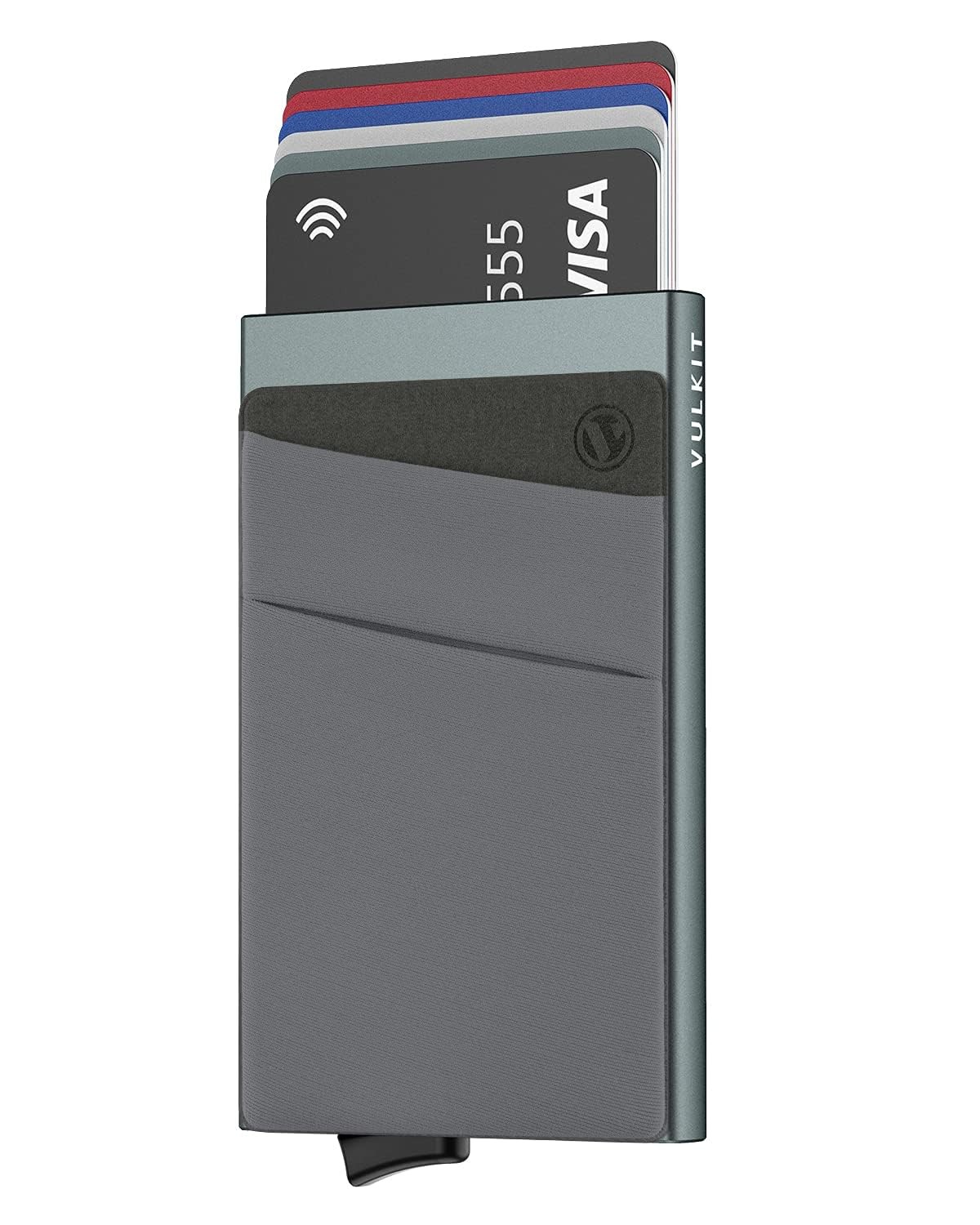 VULKIT Card Holder with Money Pocket Pop Up Wallet RFID Blocking Slim Metal Bank