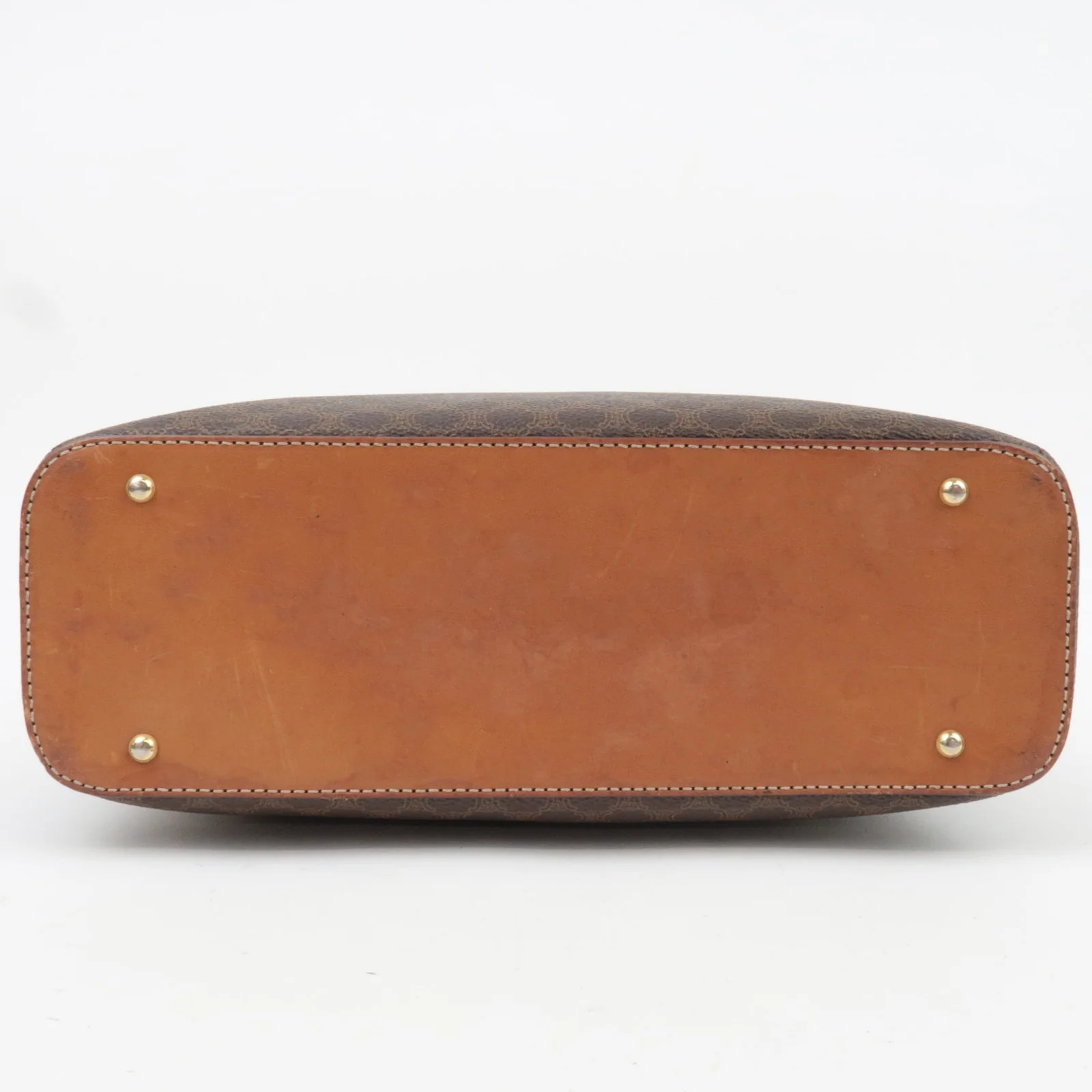 CELINE Macadam PVC Leather Handbag Brown Authentic