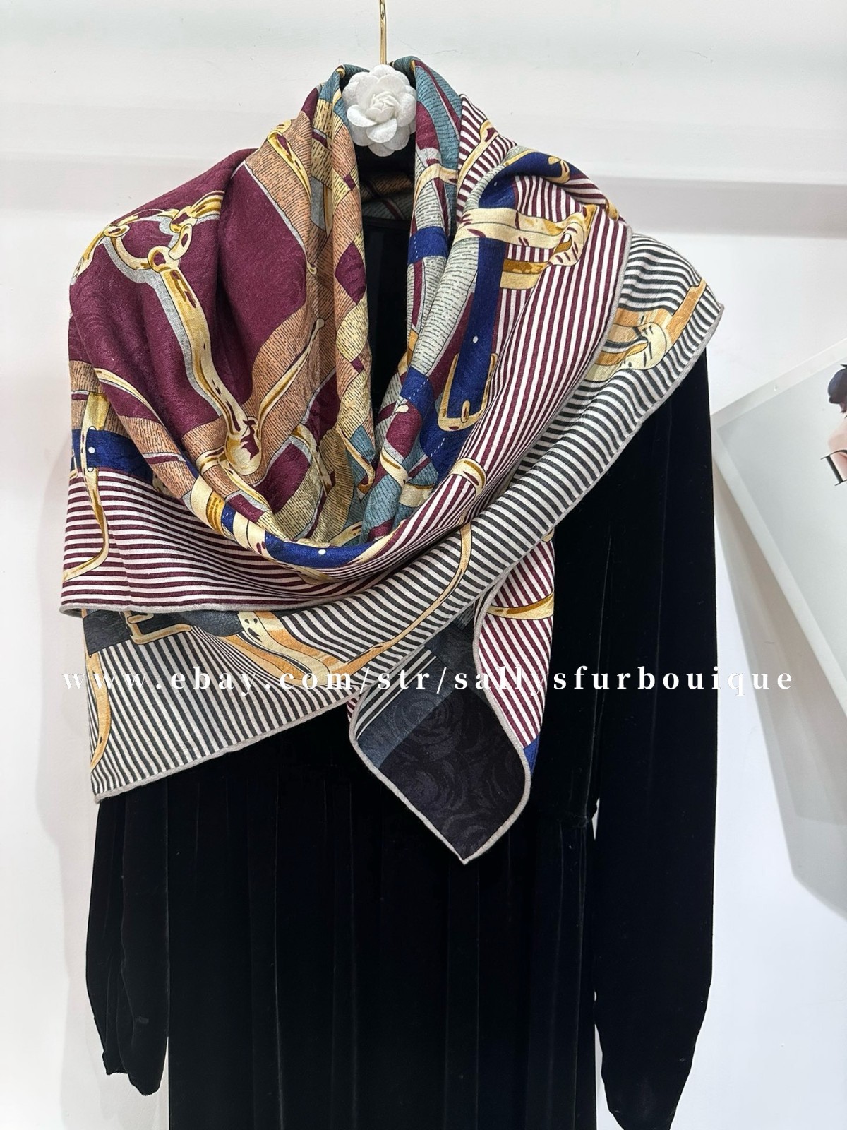 70% Cashmere 30% Silk Jacquard Wrap Scarf Belts Print 2 Face Shawl 43″