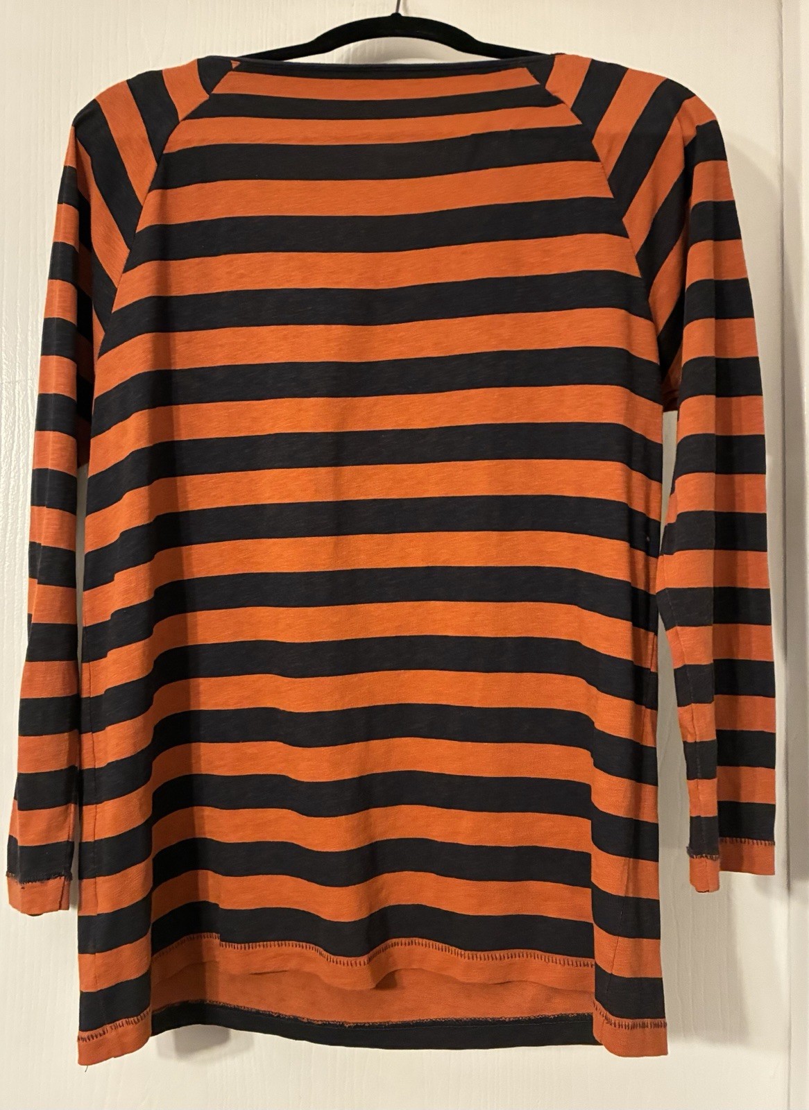 J.Crew Orange & Navy Striped Zipper-Shoulder Long Sleeve Painter Tee
