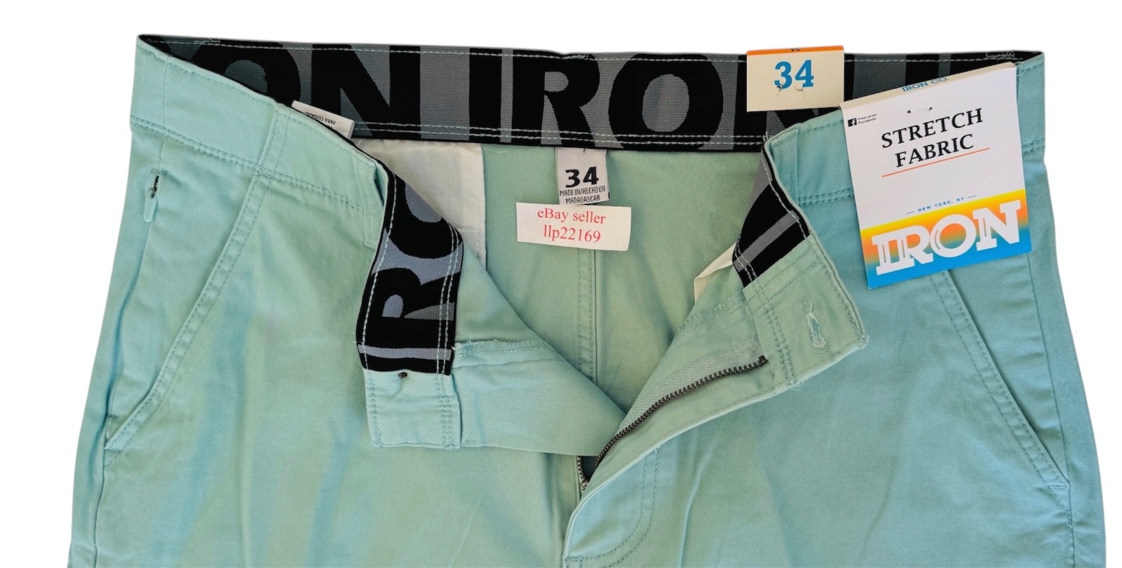 IRON CO Men’s Stretch Shorts (SIZE 34) Flex Waist Flat Front SPEARMINT GREEN New