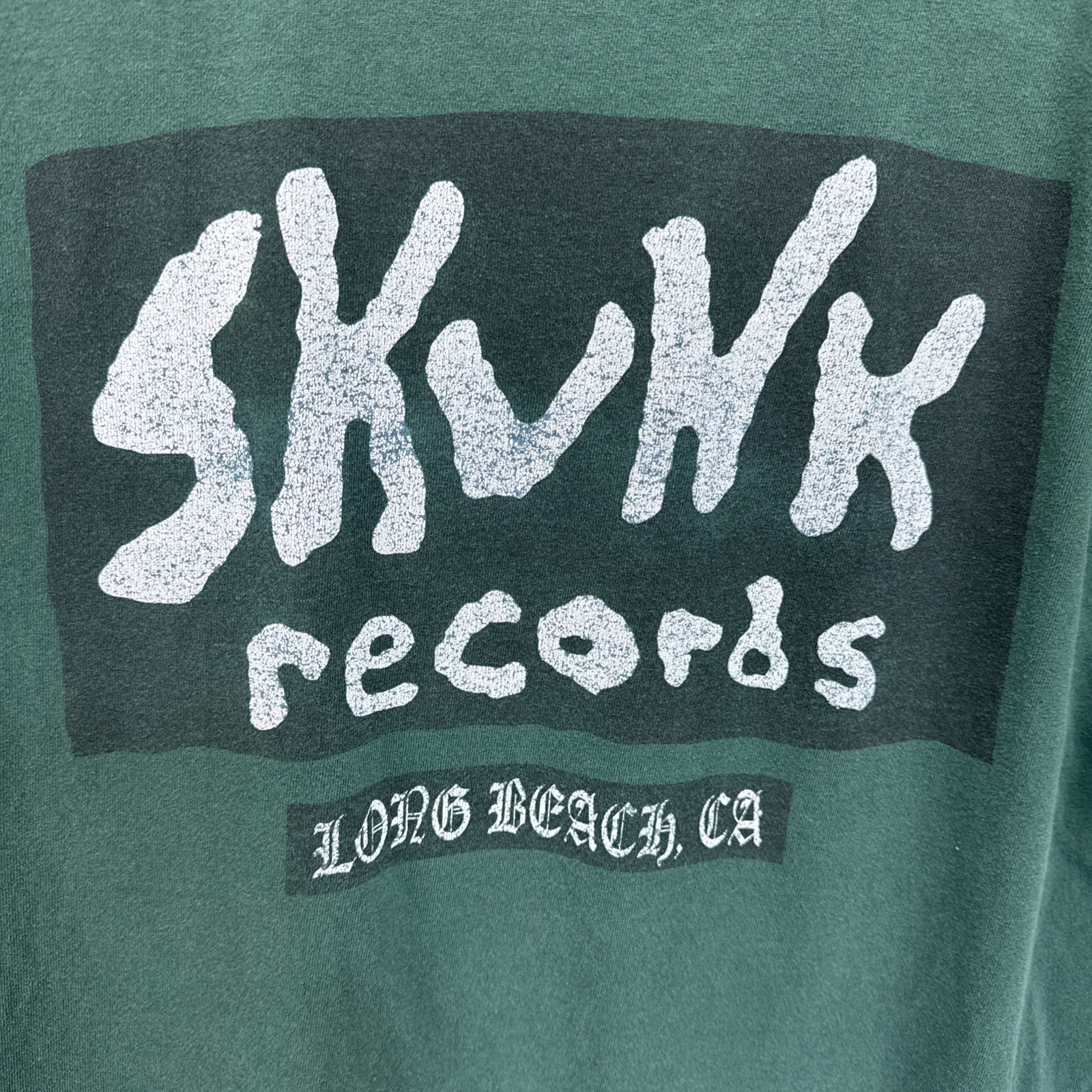 VINTAGE SUBLIME SKUNK RECORDS LBC Joint Logo 90’s T Shirt XL Green Repaired RARE
