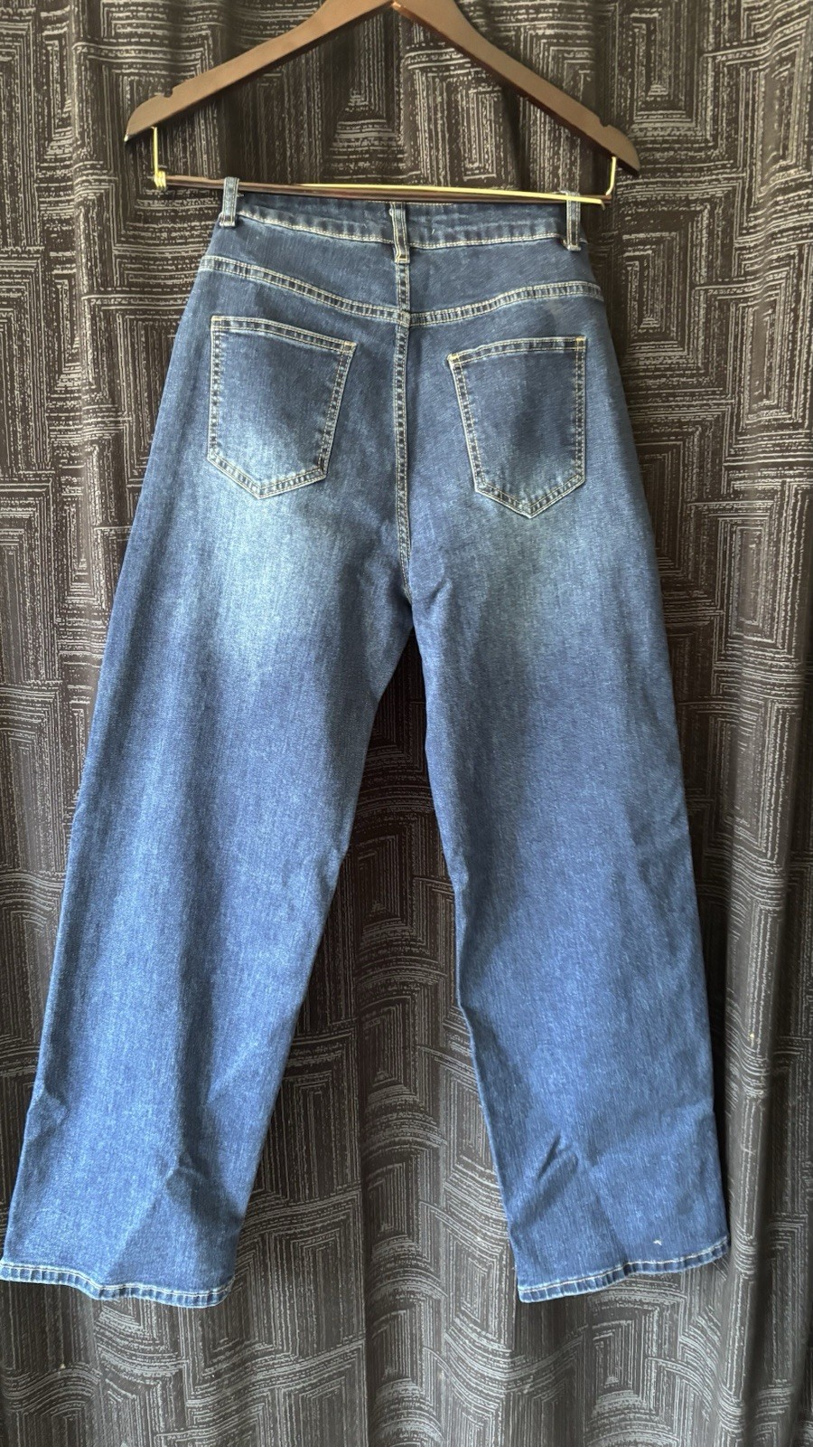 MARSPOWER Women’s Blue Medium Wash Wide-Leg High Rise Denim Jeans, 5-Pocket